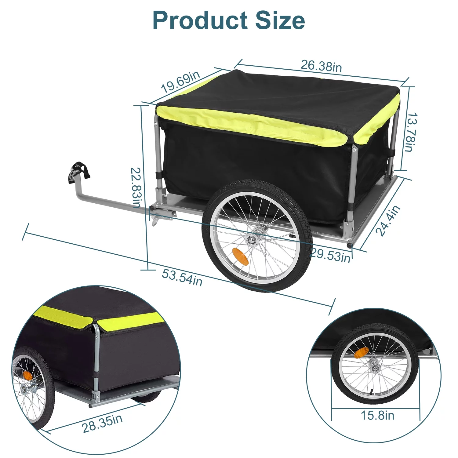 176lbs Bike Cargo Wagon Trailer iMounTEK Foldable Large Bicycle Trailer with Removable Lid Waterproof for Carrying Stuff Plants Tools Black - Womvr
