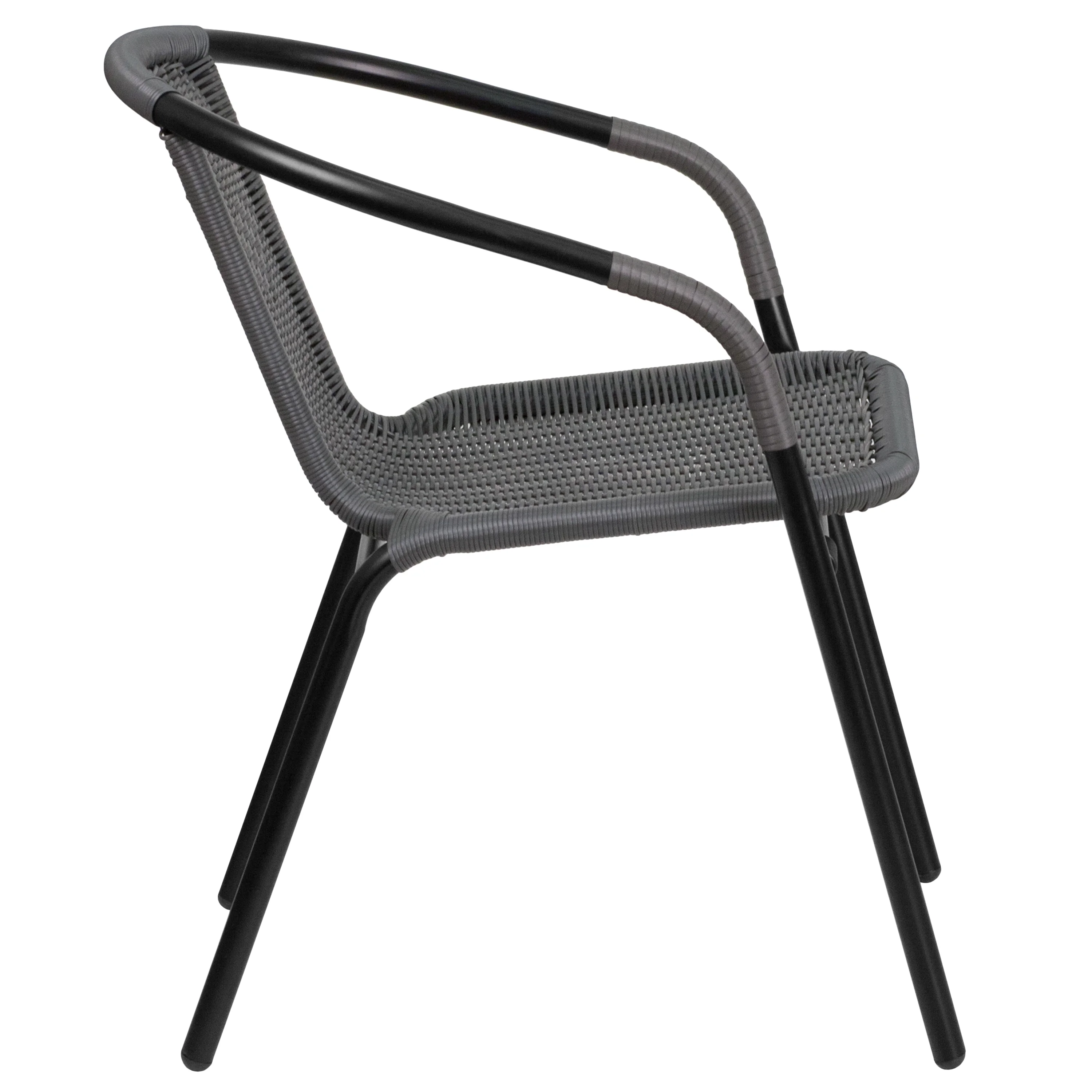 Emma + Oliver 2 Pack Gray Rattan Indoor-Outdoor Restaurant Stack Chair with Curved Back - Womvr