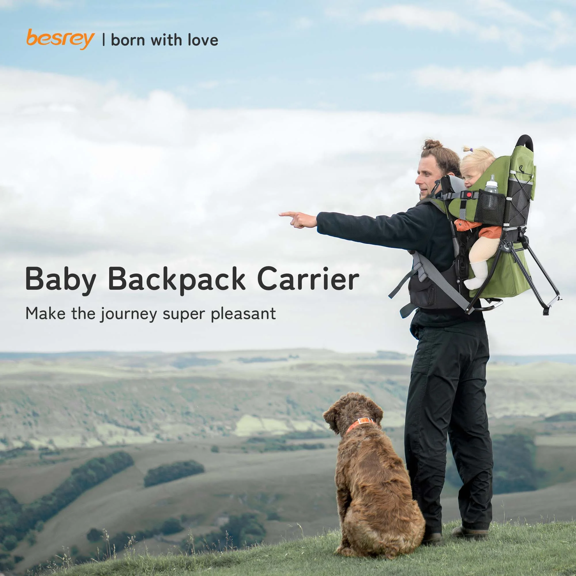 Besrey Baby Hiking Backpack Carrier for Toddlers, Waterproof & Lightweight Outdoor Child Back Frame, Black - Womvr