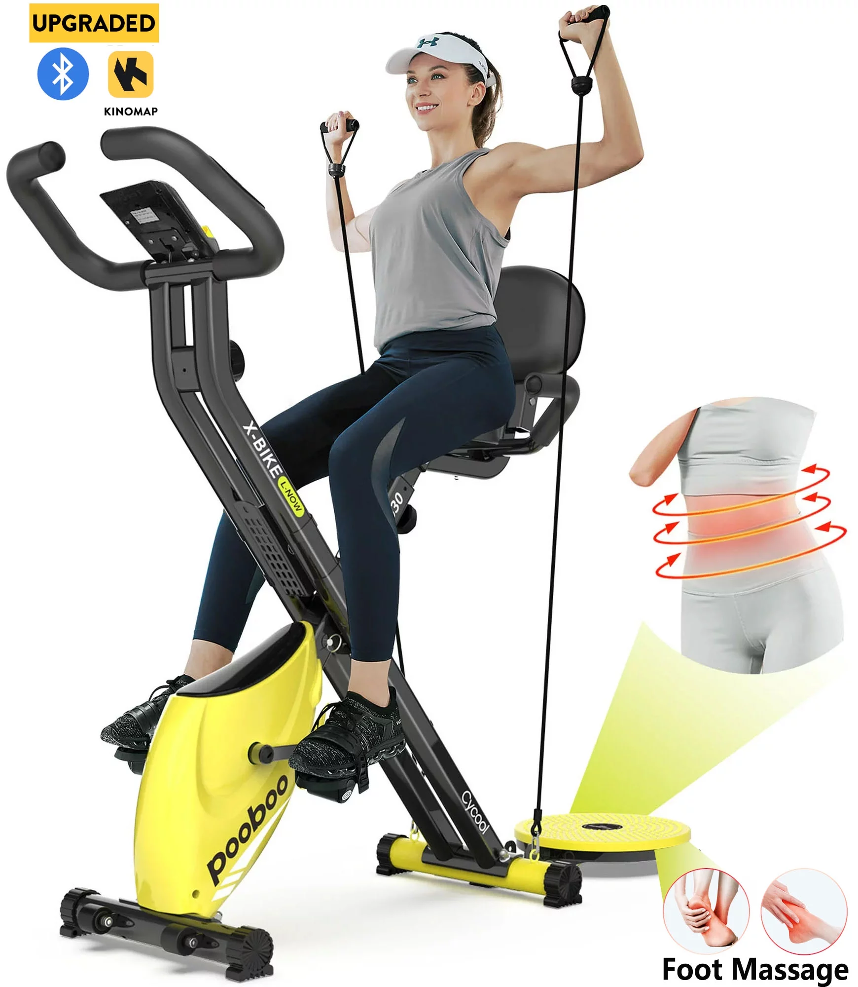 Pooboo 4in1 Folding Exercise Bike Indoor Cycling Bike Stationary Magnetic x Bike Gym Workout 300lb - Womvr