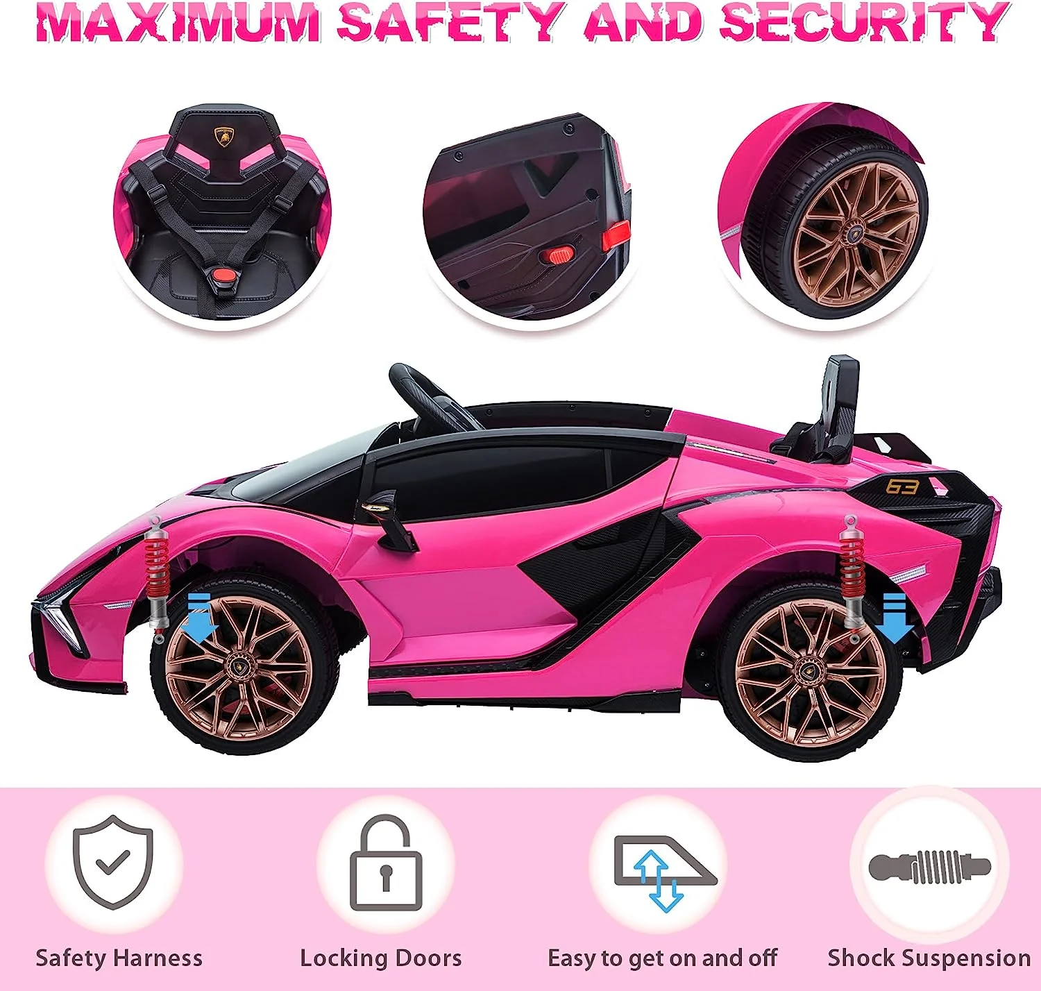 TOBBI 24V Lamborghini STO Licensed Kids Ride on Drift Car Gray Electric Car W/Remote Control LED Lights, up to 10 mph - Womvr