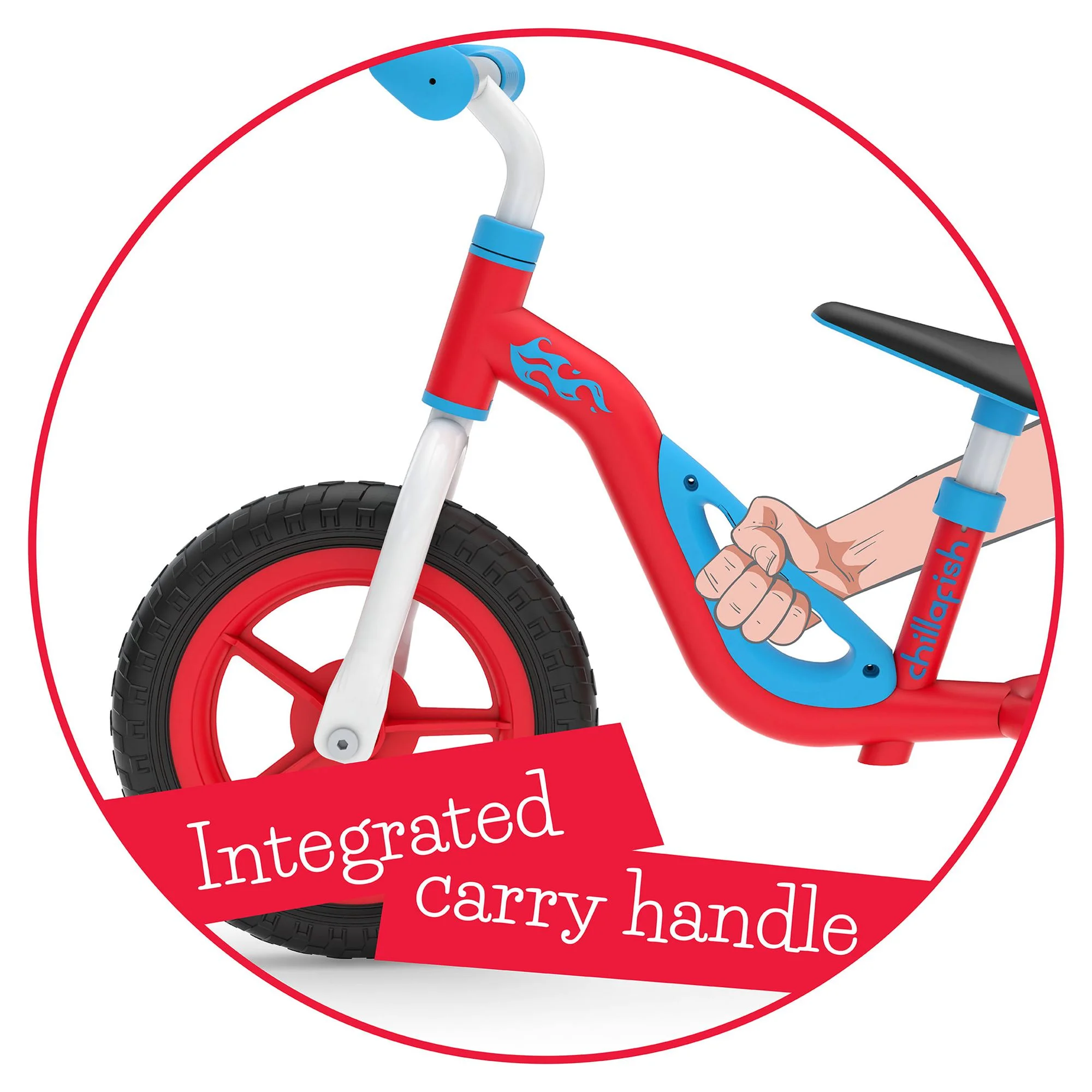 Chillafish Charlie lightweight toddler balance bike with carry handle, adjustable seat and handlebar, puncture-proof 10-inch wheels, for kids 18-48 months, Red - Womvr