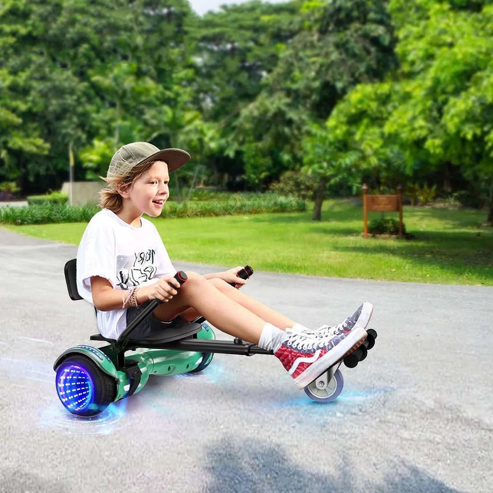 SISIGAD Hoverboard with Seat, 6.5 inch Hoverboard Go Kart Combo with Bluetooth Speaker & LED Lights for Kids Adults - Womvr