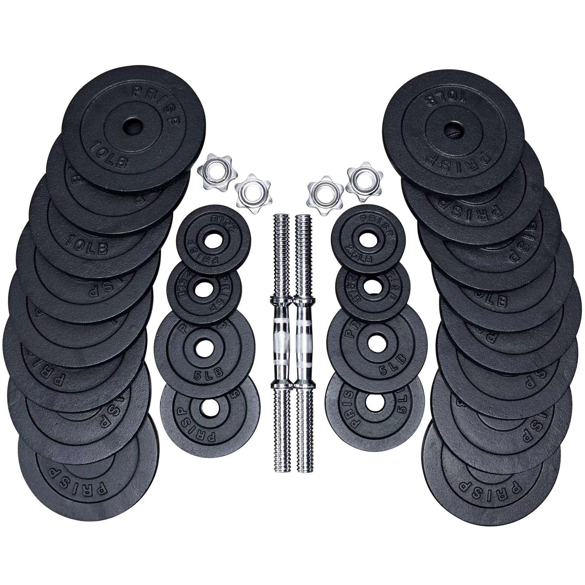 PRISP Adjustable Weight Dumbbells Set - Includes 2 Bars, Cast Iron Plates and Threaded Collars - Womvr