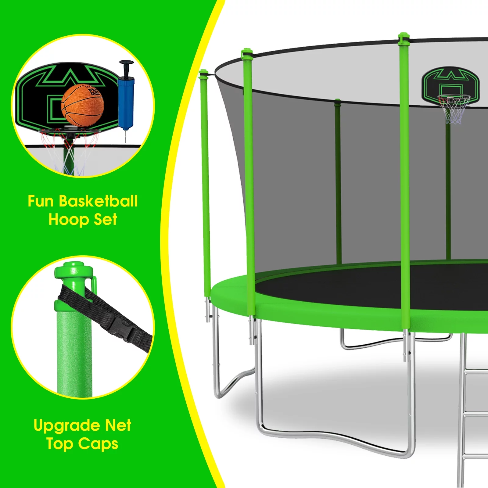 Kumix Trampoline with Enclosure, 1200LBS 12 14 15 16FT Trampoline for Kids Adults, Trampoline with Basketball Hoop, Lights, Sprinkler and Socks, Outdoor Heavy Duty Trampoline - Womvr