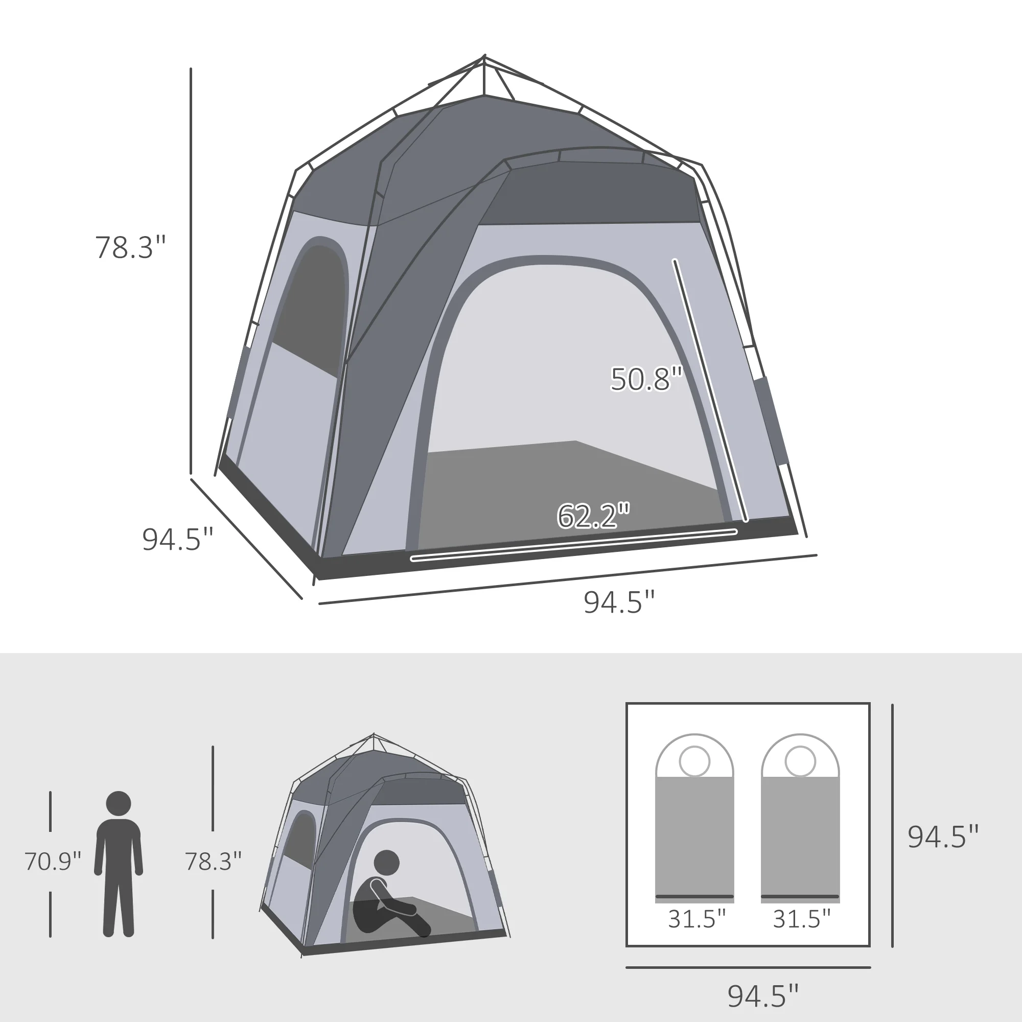 Outsunny Camping Tents 4 Person Pop Up Tent w/ Windows, Doors, Blue - Womvr