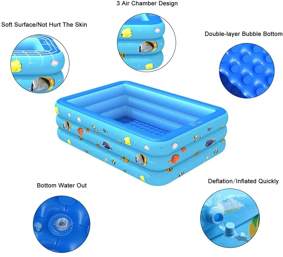 Inflatable Pool, Durable Thickened Blow up Kiddie Pool for Kids, Toddlers and Adults, BPA-Free Family Swimming Pool, 6.9 x 5 x 1.8 ft, Blue - Womvr