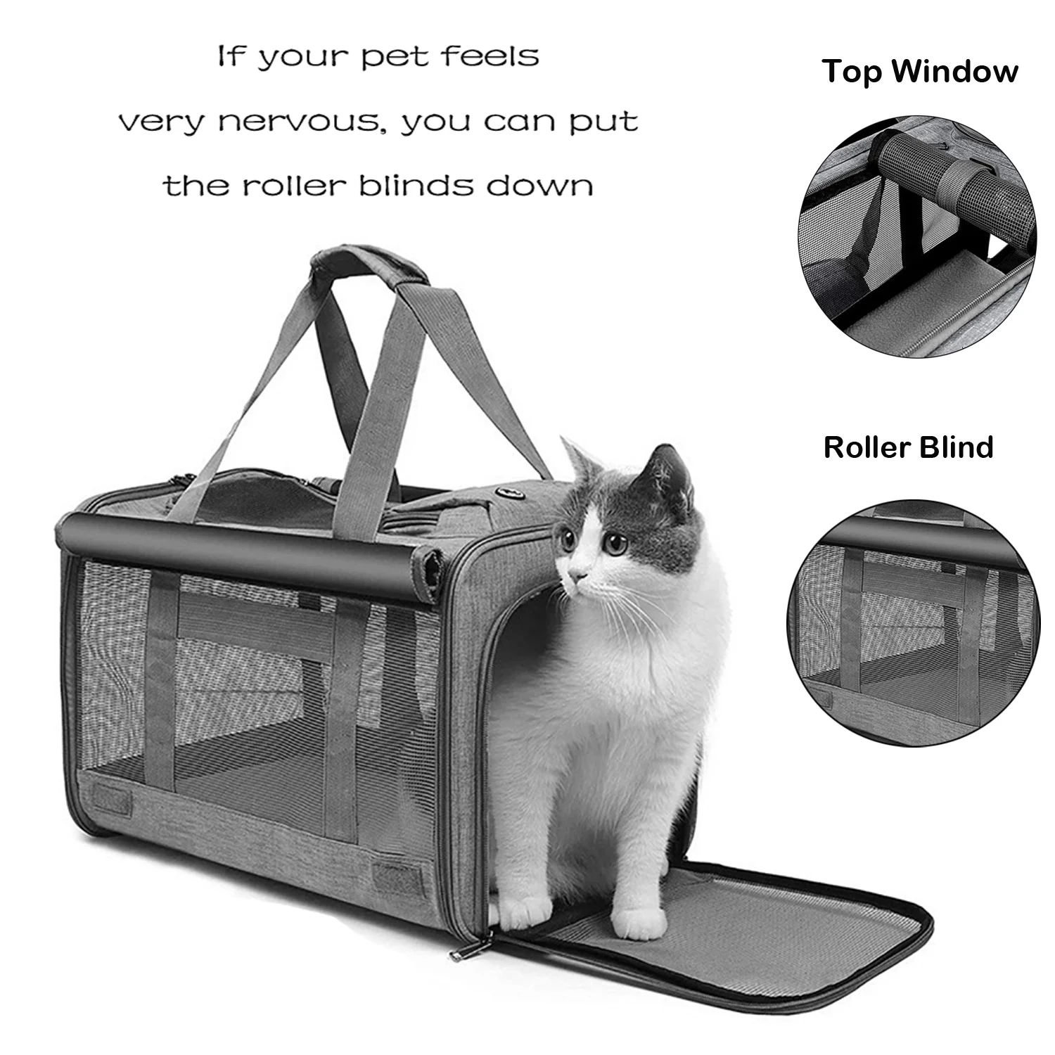 Cat Carrier, Soft Sided Cat Carriers for Large Small Medium Dogs Cats Under 25lbs, Foldable Pet Travel Carrier with a Bowl/Washable Pad, TSA Airline Approved, Blue - Womvr