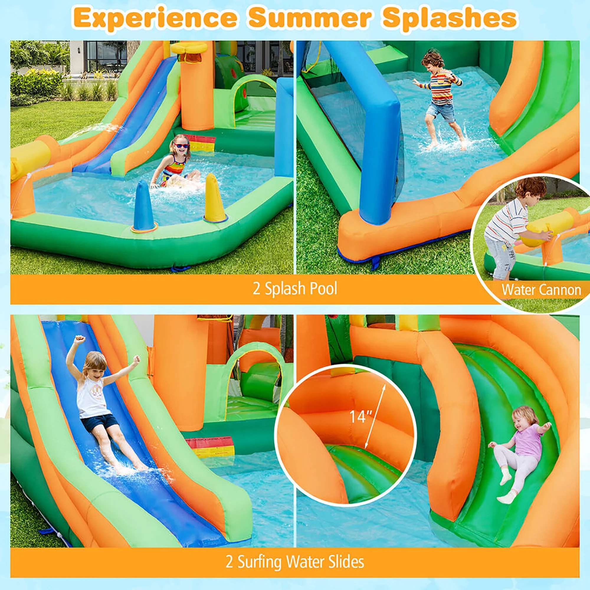Gymax Kids Inflatable Water Slide Park w/ Splash Pools Wet Dry Combo Blower Excluded - Womvr