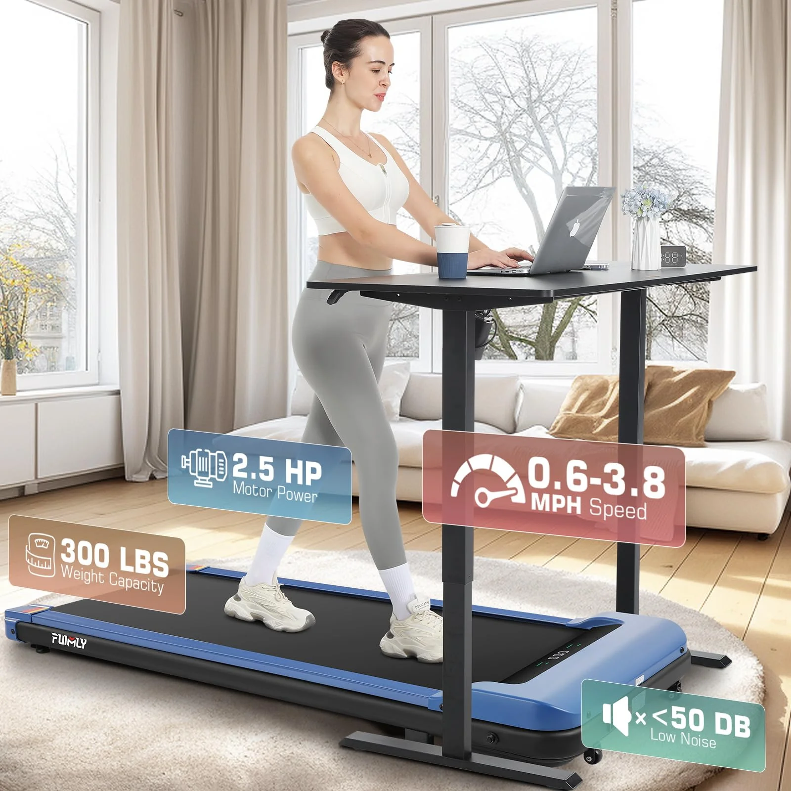 FUNMILY Walking Pad Treadmill with Remote Control, Electric Treadmill with LED Display, Under Desk Treadmill for Home Office Use, Black - Womvr