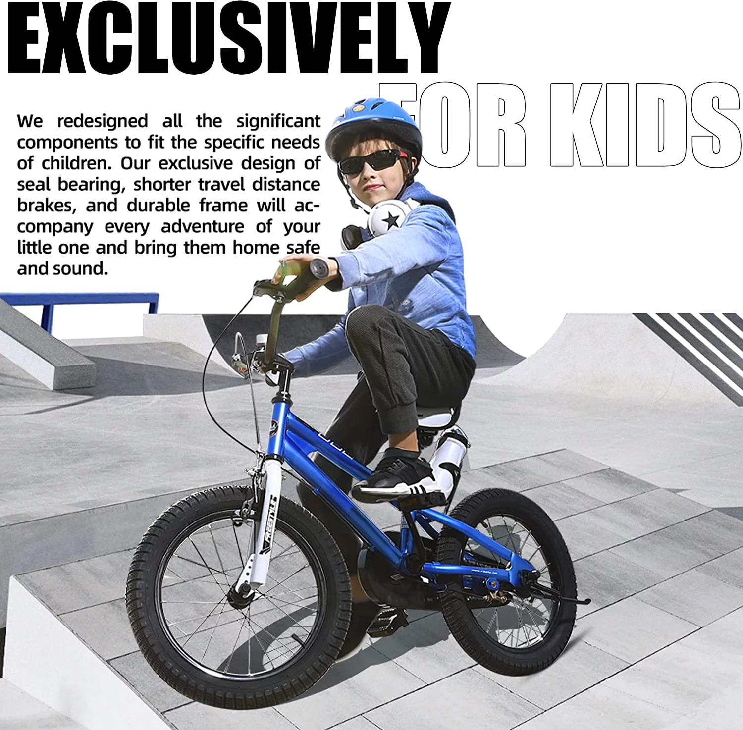 Royalbaby BMX Freestyle 18 In Kid's, Boys and Girls Bike with Two Hand Brakes, Blue - Womvr