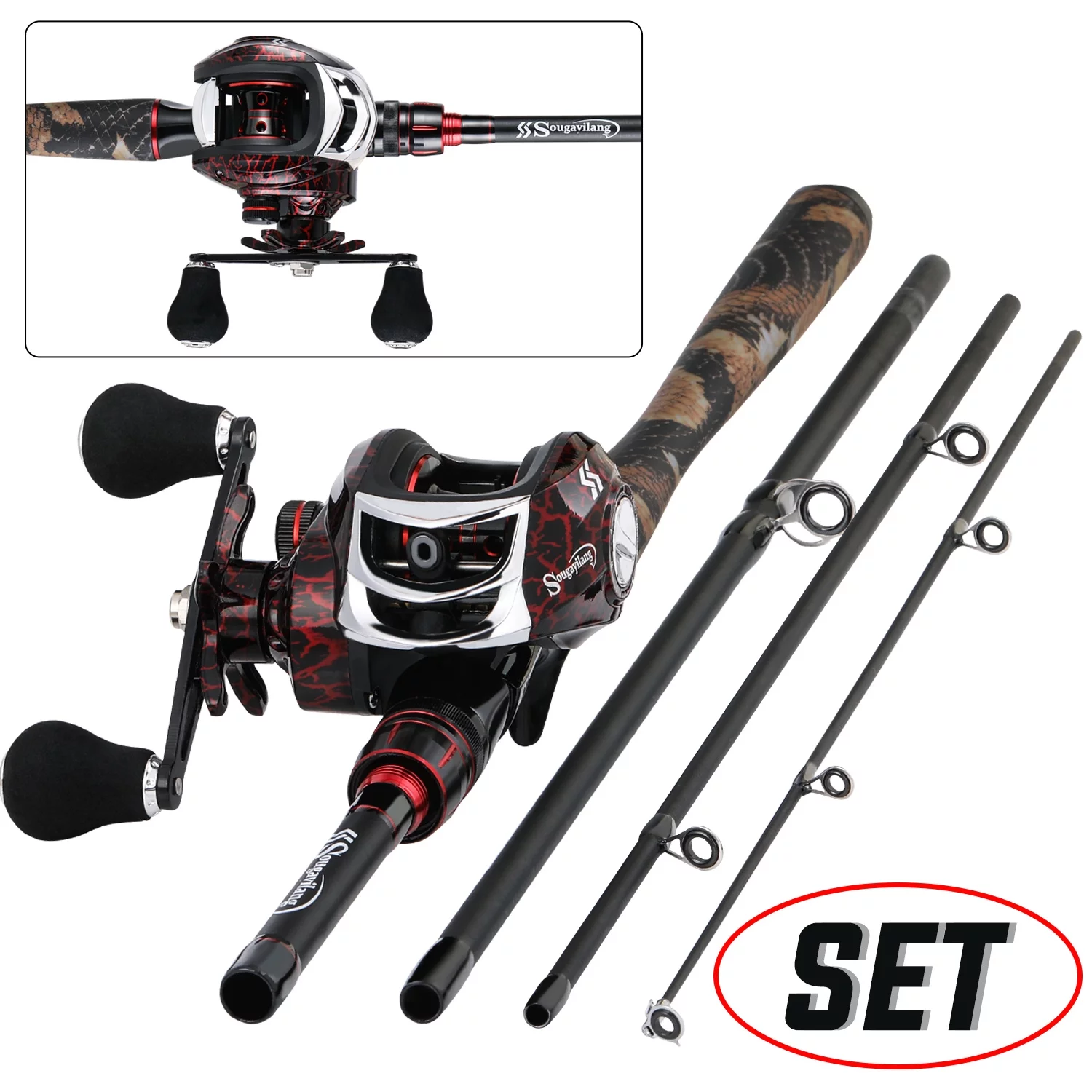 Sougayilang 4-Piece Casting Fishing Rod and Baitcasting Reel Combo Fishing Set - Womvr