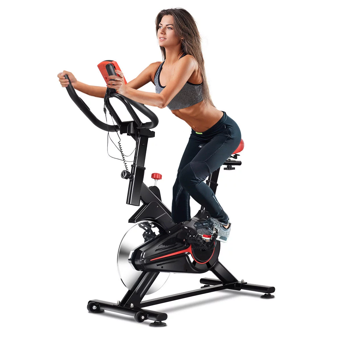 Gymax Indoor Cycling Bike Exercise Cycle Trainer Fitness Cardio Workout LCD Display - Womvr
