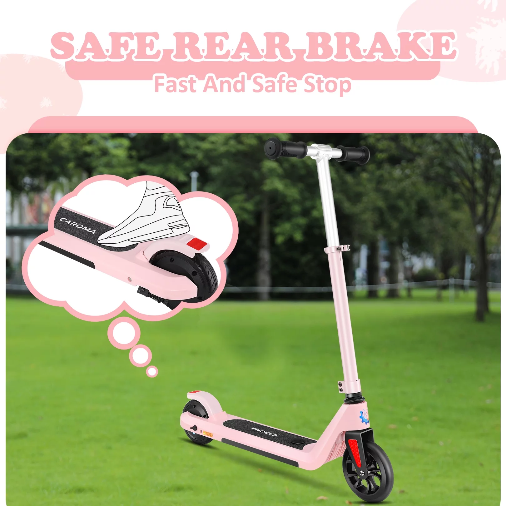 Caroma Kids Electric Scooter, 6+ Boys and Girls Safe Kick Scooter, Adjustable Speed and Handlebar - Womvr