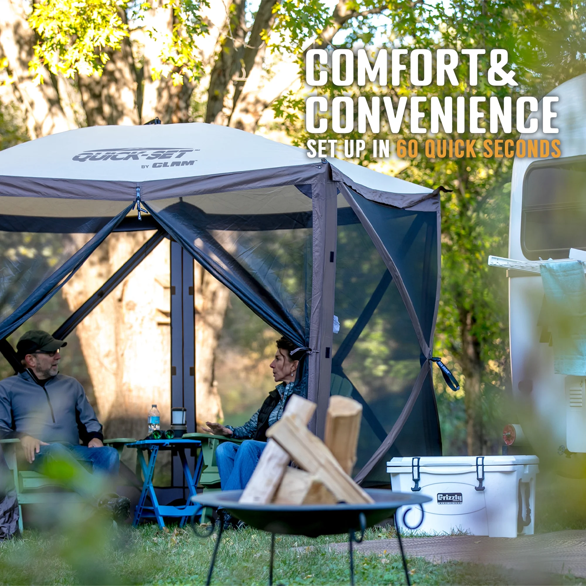 CLAM Quick-Set 9 x 9 Ft Venture Portable Outdoor Canopy Shelter, Green/Tan - Womvr