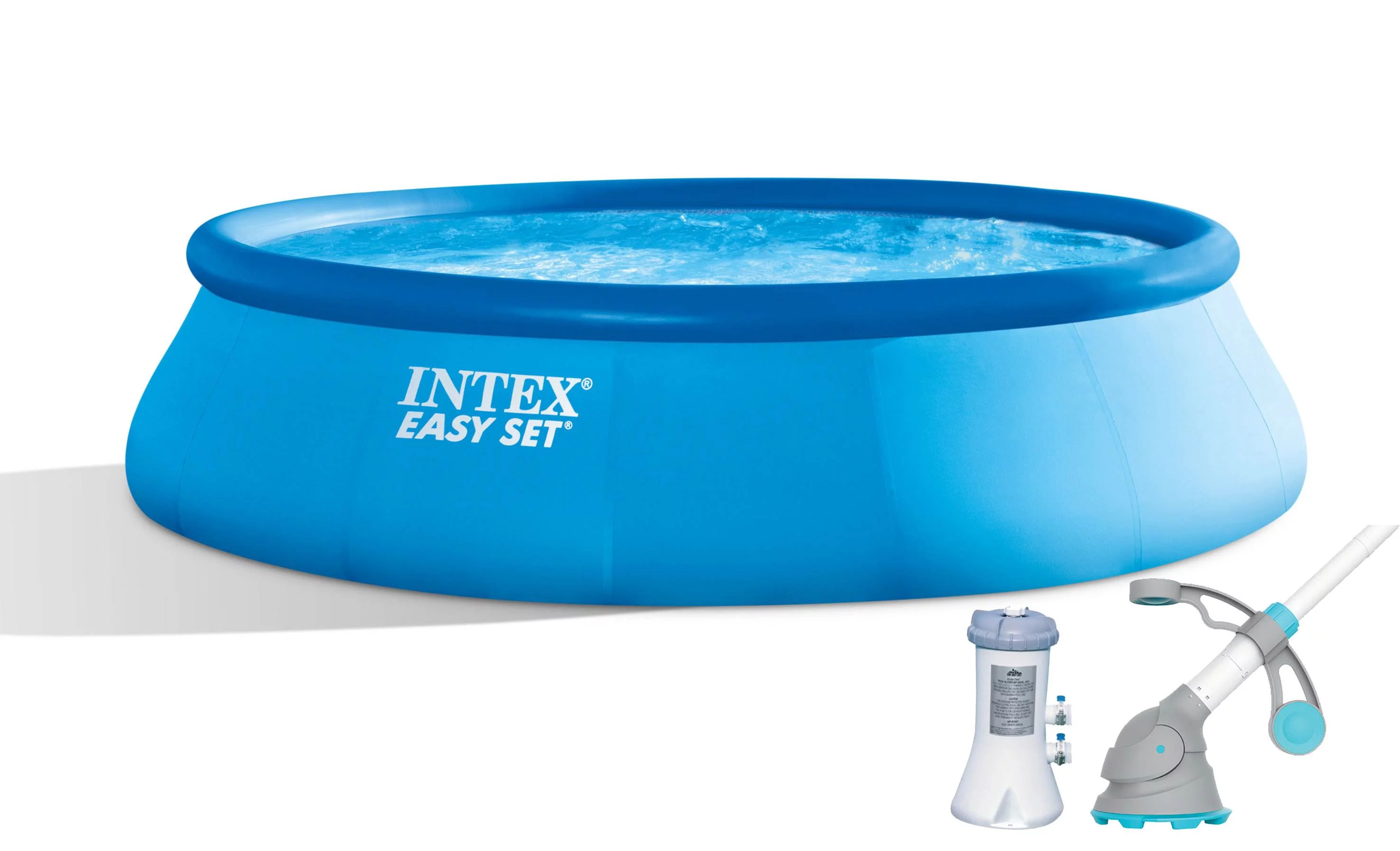 Intex 15ft x 42in Easy Set Inflatable Round Family Swimming Pool & Pump, Vacuum - Womvr