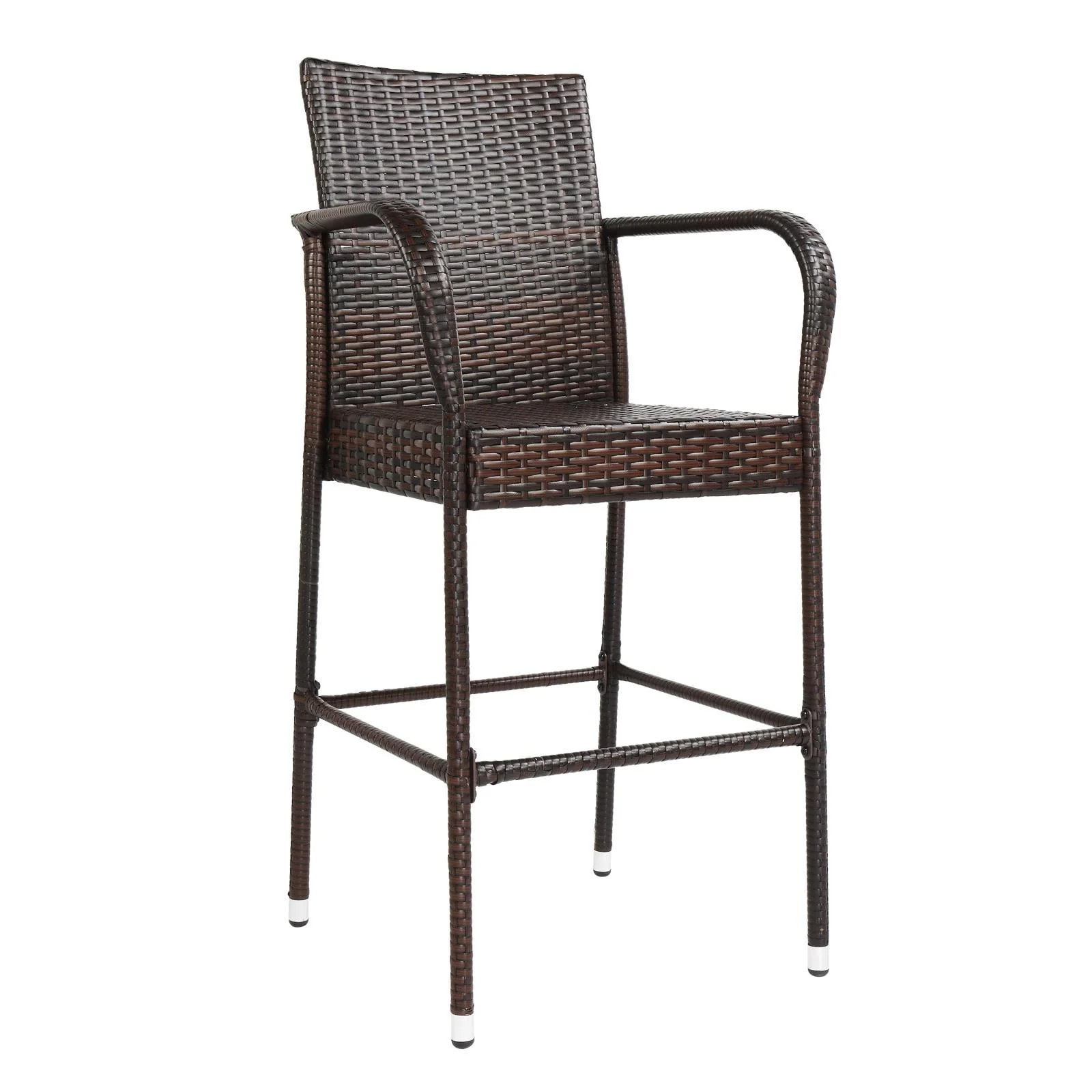 Ktaxon 2Pcs Wicker High Bar Chair for Outdoor Garden , Brown Gradient, Rattan Bar Stools w/ Footrest - Womvr