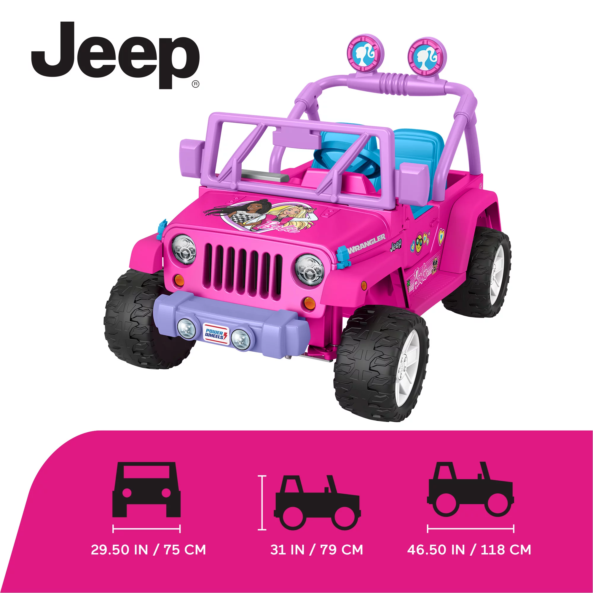 Power Wheels Barbie Jeep Wrangler Ride-On Toy with Music, Battery-Powered Preschool Toy - Womvr
