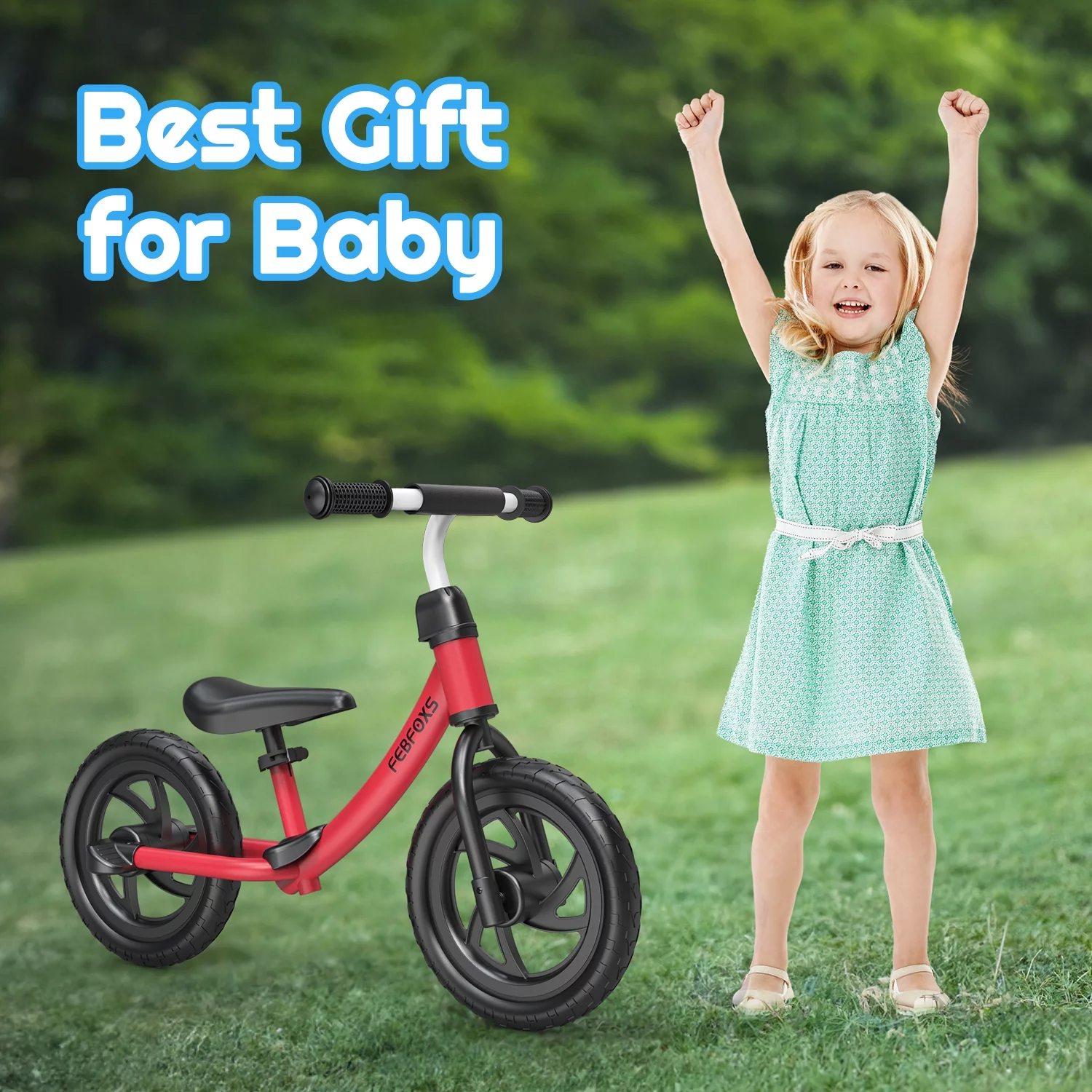 FEBFOXS Toddler Balance Bike, No Pedal Beginner Kids Balance Bike with Adjustable Seat Height, Push Balance Bike for 3-6 Years Old Boys Girls - Womvr