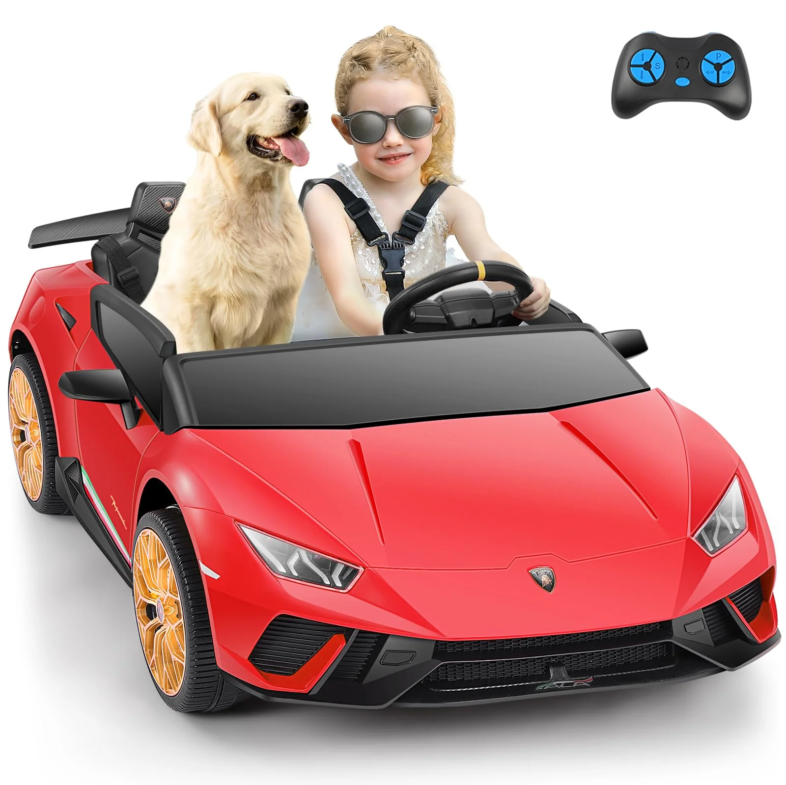 Lamborghini Huracan Ride on Car Real 2 Seater, Powered Electric Vehicle with Parent Remote, Maximum 4.0mph Ride on Toys for 3-8 Years Kids,Pink - Womvr