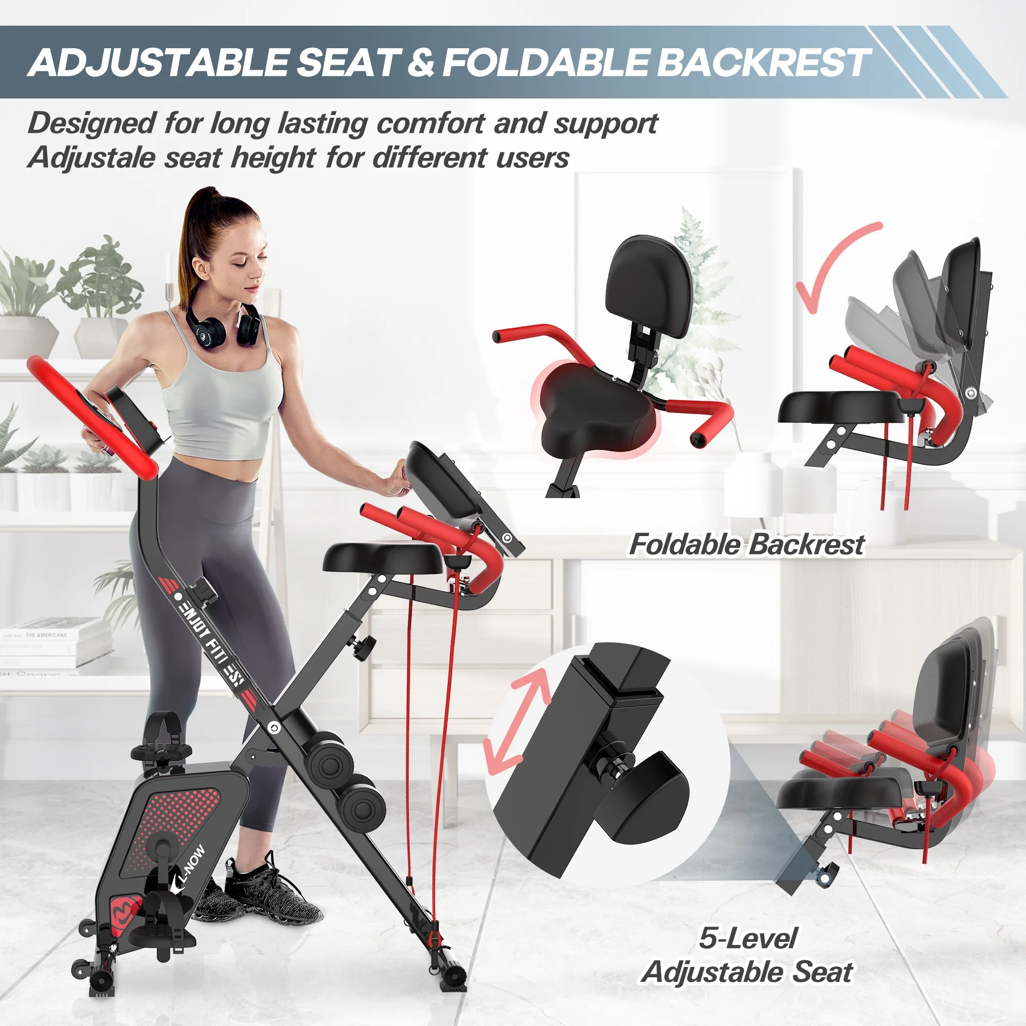 Pooboo 4in1 Folding Exercise Bike Indoor Cycling Bike Stationary Magnetic x Bike Gym Workout 300lb - Womvr