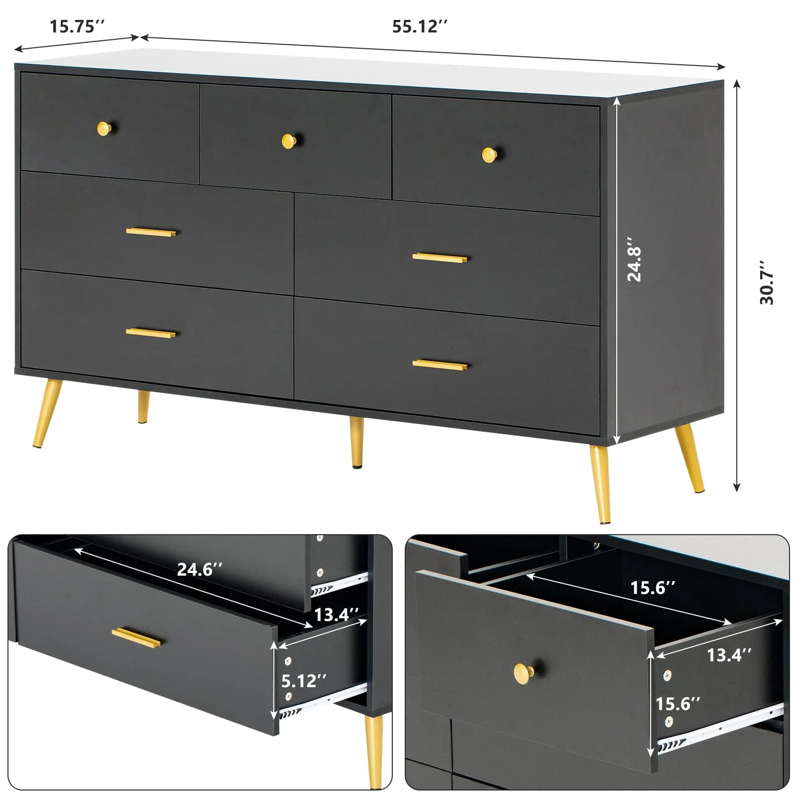 6 Drawer Dresser, Mid-Century Modern Chest Of Drawers, Double Dresser Storage Cabinet For Bedroom Living Room Hallway(White-6 Drawers) - Womvr