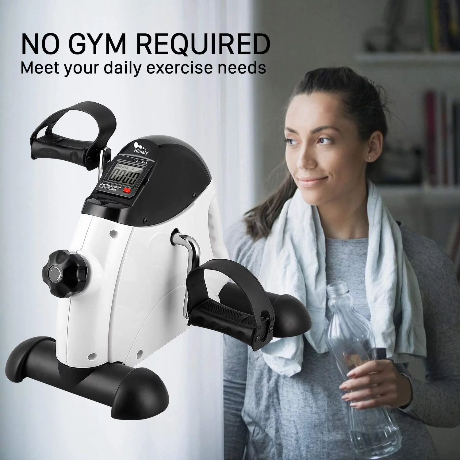 Himaly Exercise Bike, Under Desk Bike Pedal Exerciser, Portable Mini Trainer Bike with LCD Screen Displays, White - Womvr