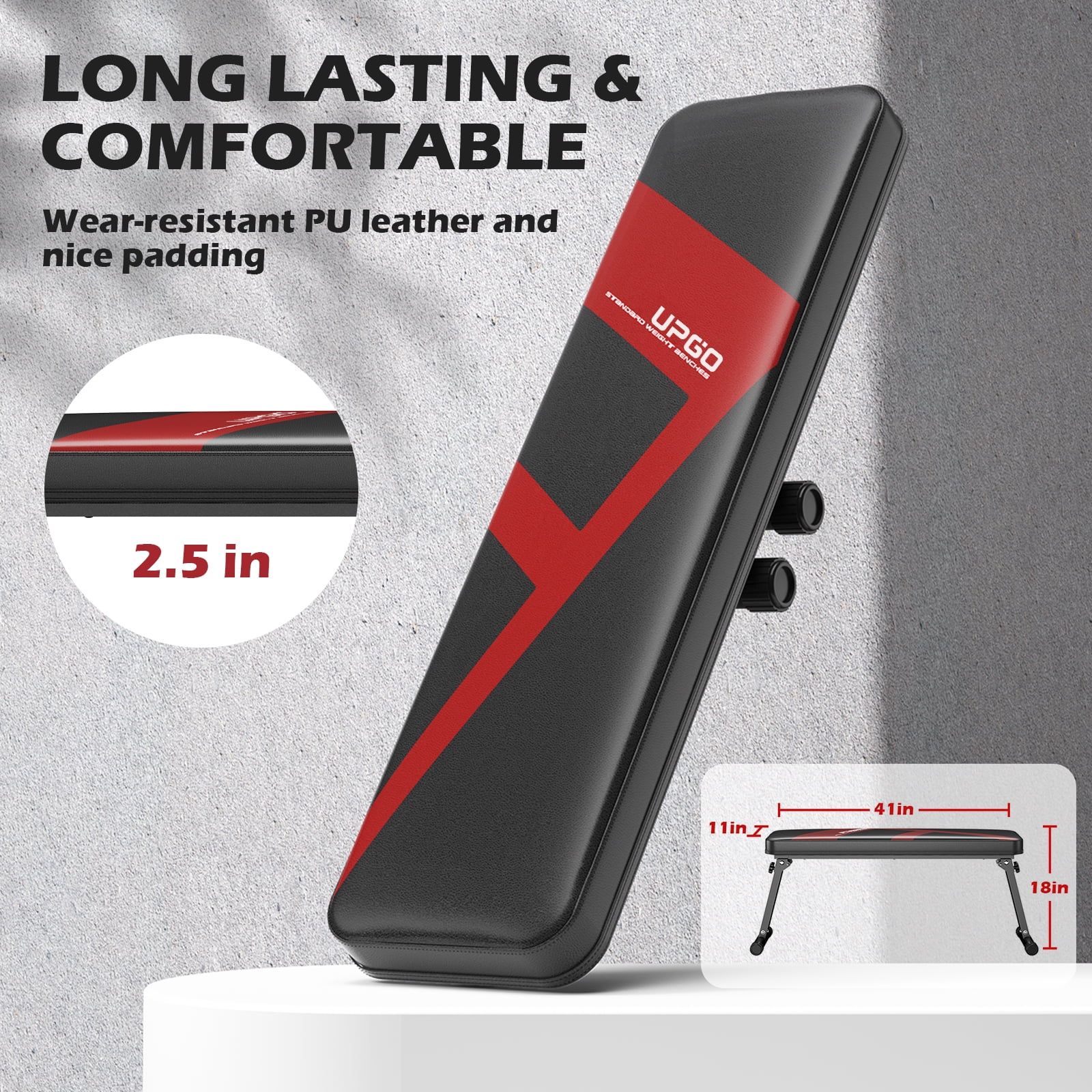 UPGO 600LBS Folding Flat Bench, Sturdy Lightweight and Space-saving Bench Press Flat Weight Bench, Easy to Assemble - Womvr