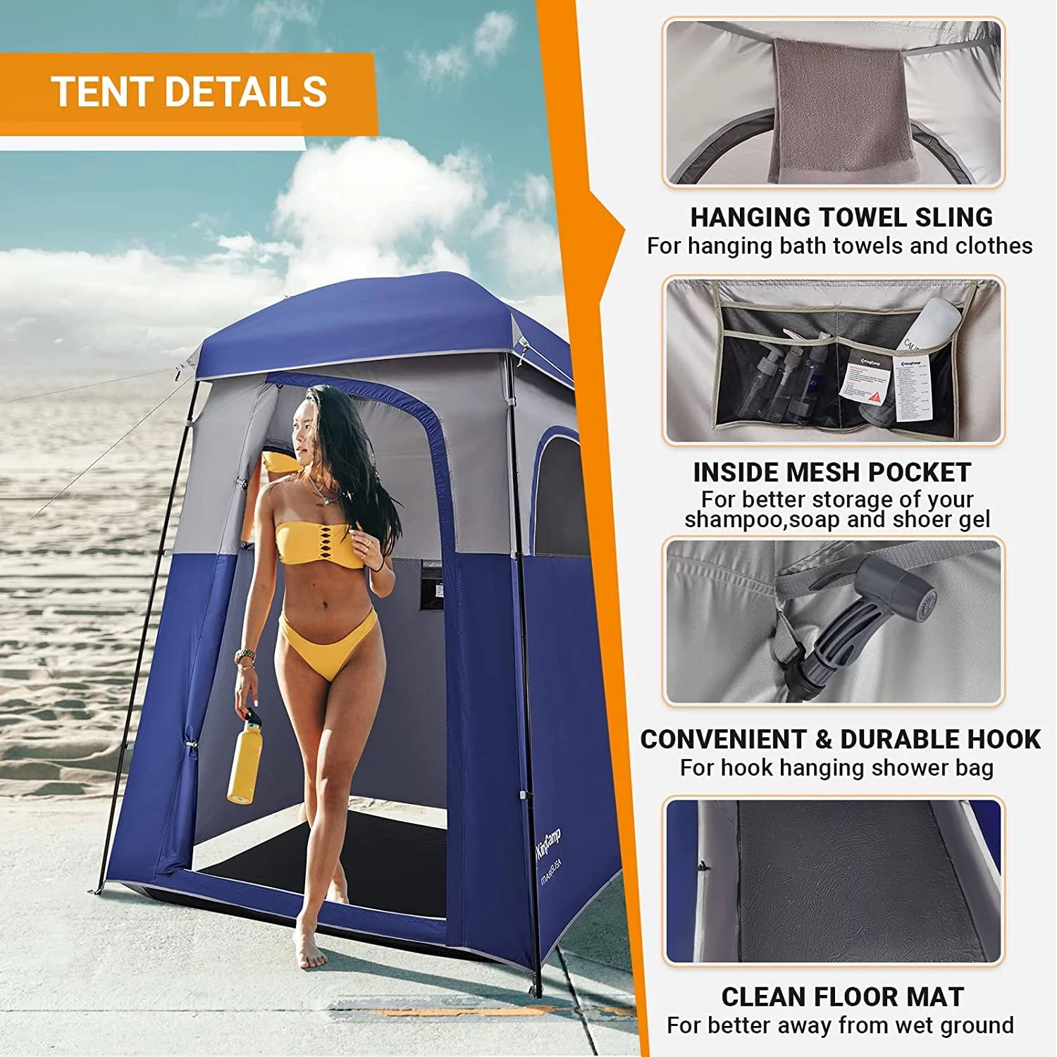 KingCamp Oversized Shower Tent Extra Wide 1 Room with Floor Waterproof Camping Privacy Shelter Easy Set Up Tent for Dressing Changing Toilets Tent, Coffee - Womvr