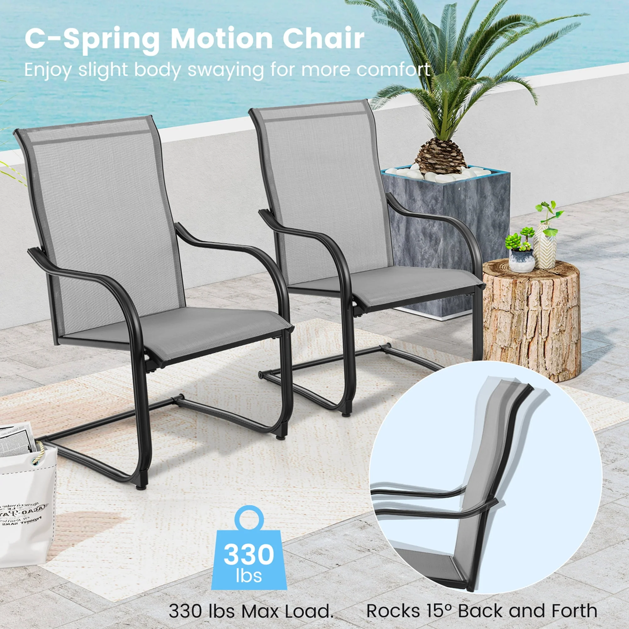 Costway 2pcs C-Spring Motion Patio Dining Chairs All Weather Heavy Duty Outdoor Black - Womvr