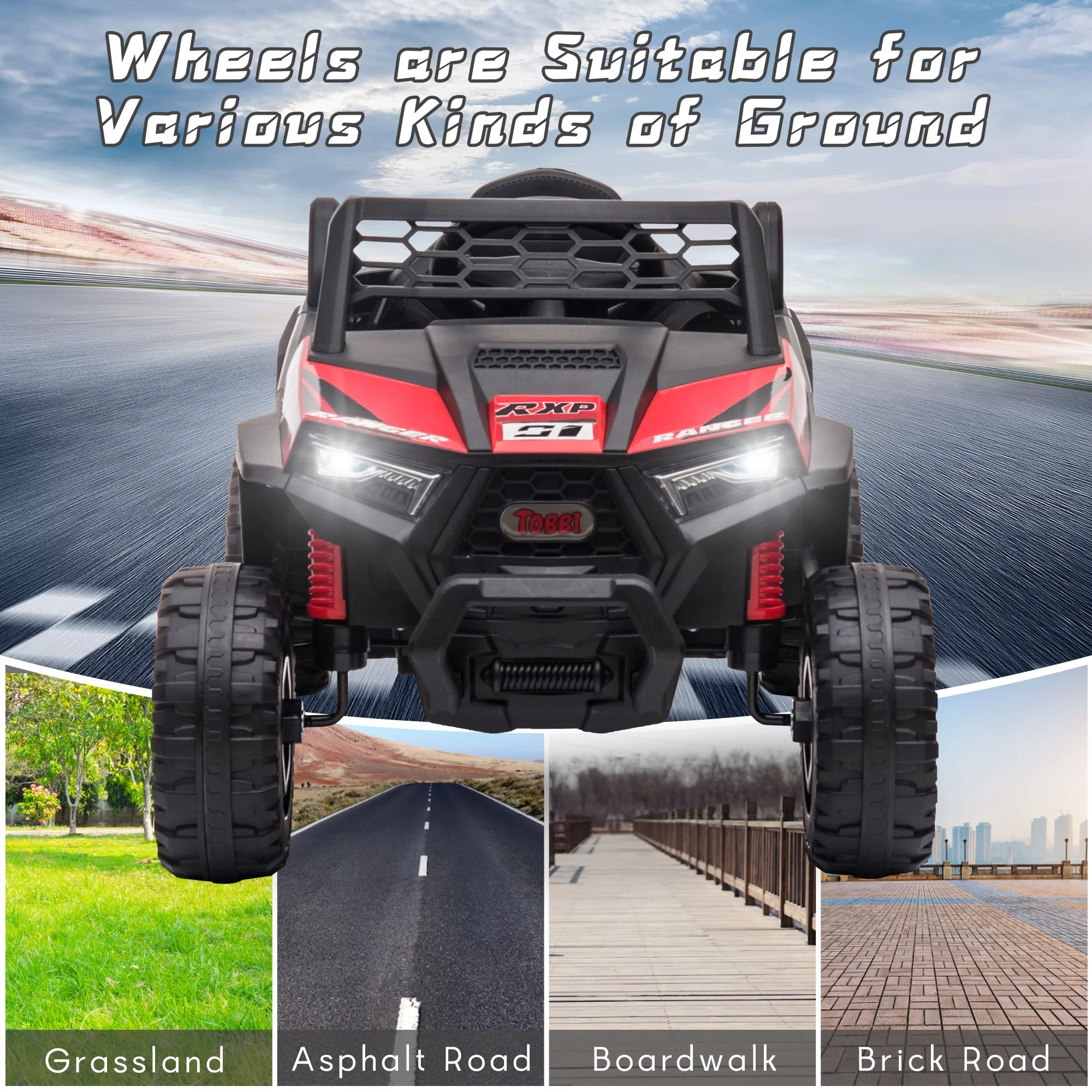 TOBBI 12V Kids Electric off-Road UTV Truck Car Battery Powered Ride on Toys for Girls with LED Headlights, Music, Horn - Womvr