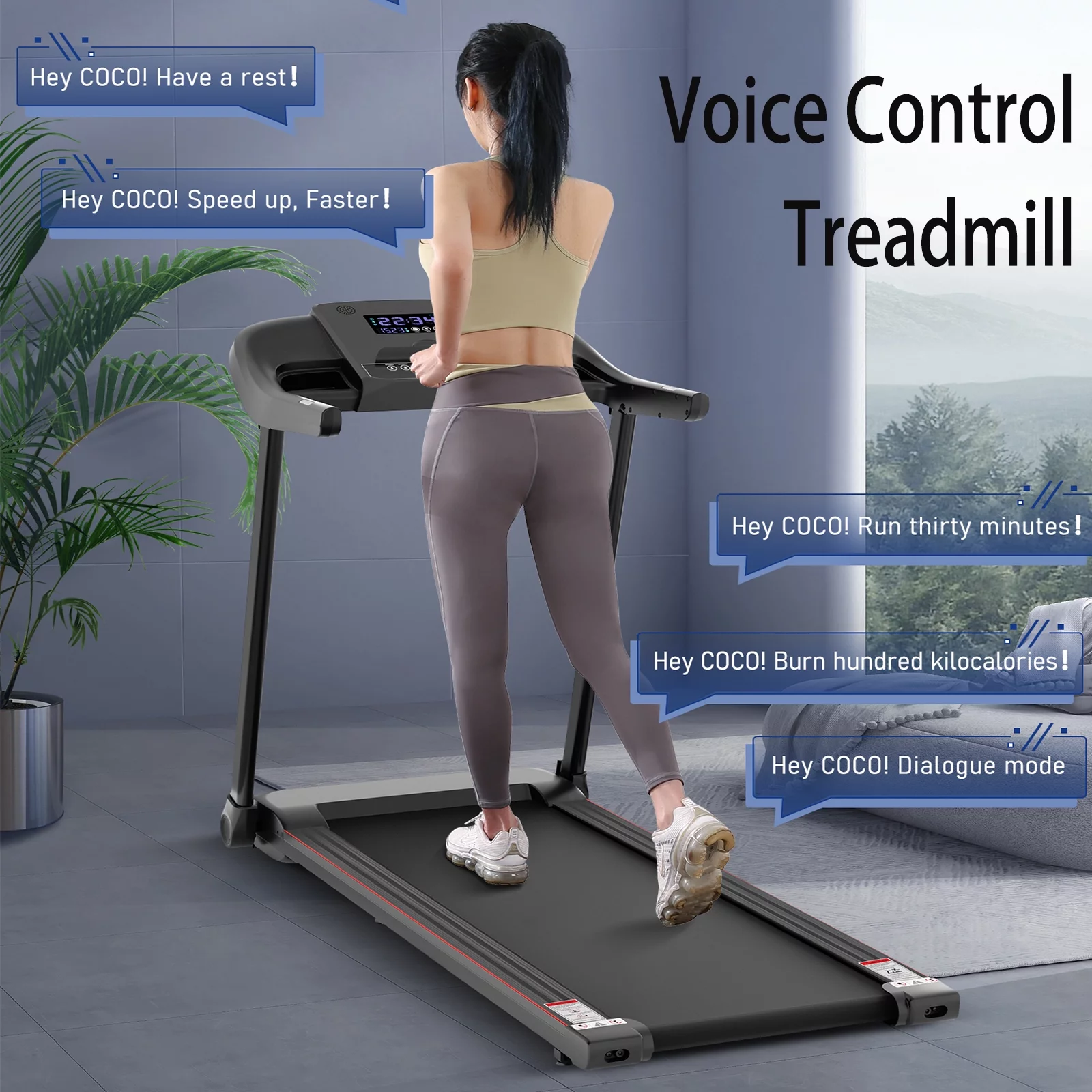 Treadmill Electric Voice Control Treadmill Running Machine Motorized with Bluetooth Connectivity 7.5 MPH for Home Use - Womvr