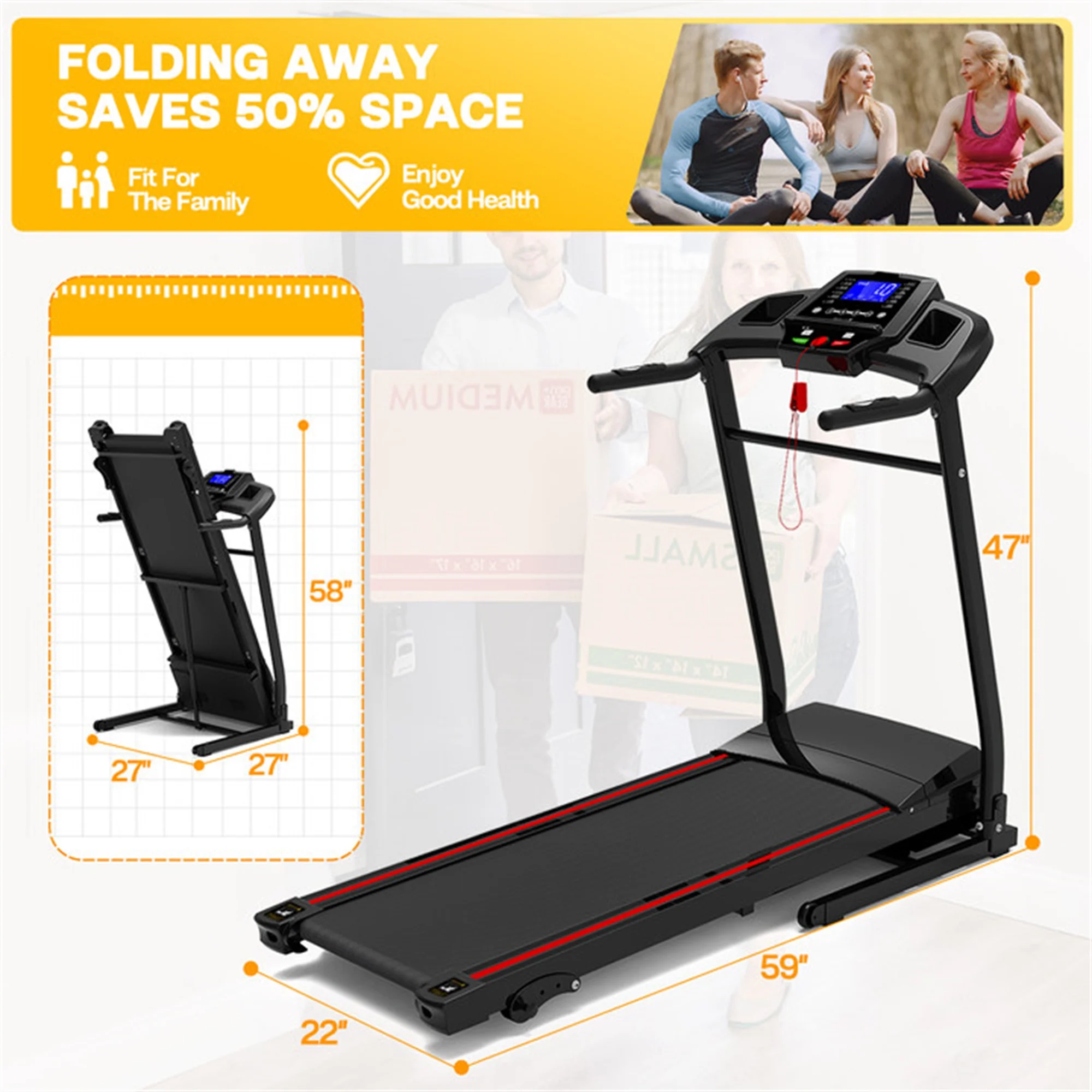 Aukfa Folding Treadmill with Incline, 265 lbs Capacity, 7.5 mph Max Speed for Home Gym Workout - Womvr