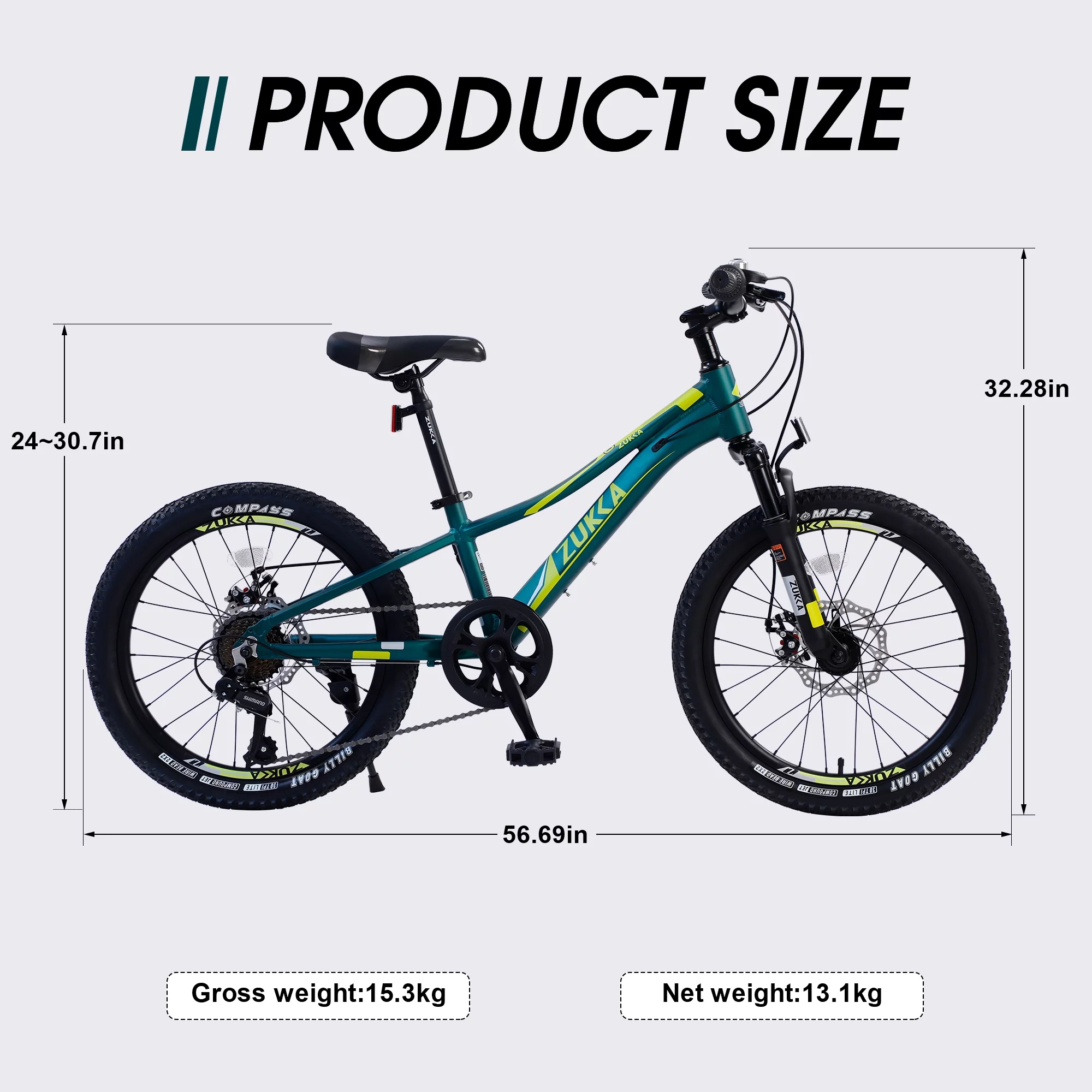 Meghna 20” Mountain Bike 7 Speed Green MTB Bicycle for Kids Boy 5-9 Years - Womvr