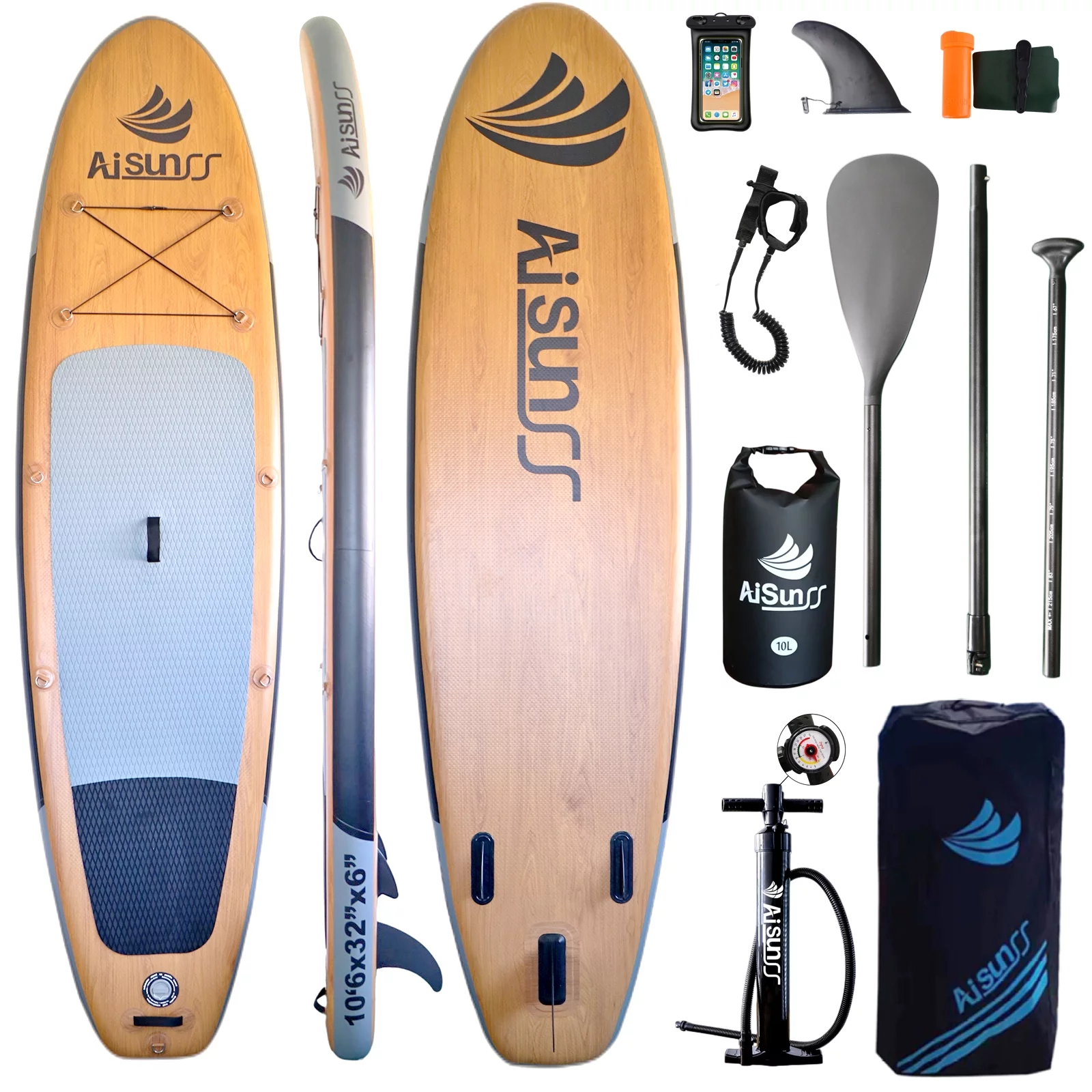 AISUNSS Inflatable Stand up Paddle Board, 10.6Ft Premium SUP Board with All Accessories - Womvr
