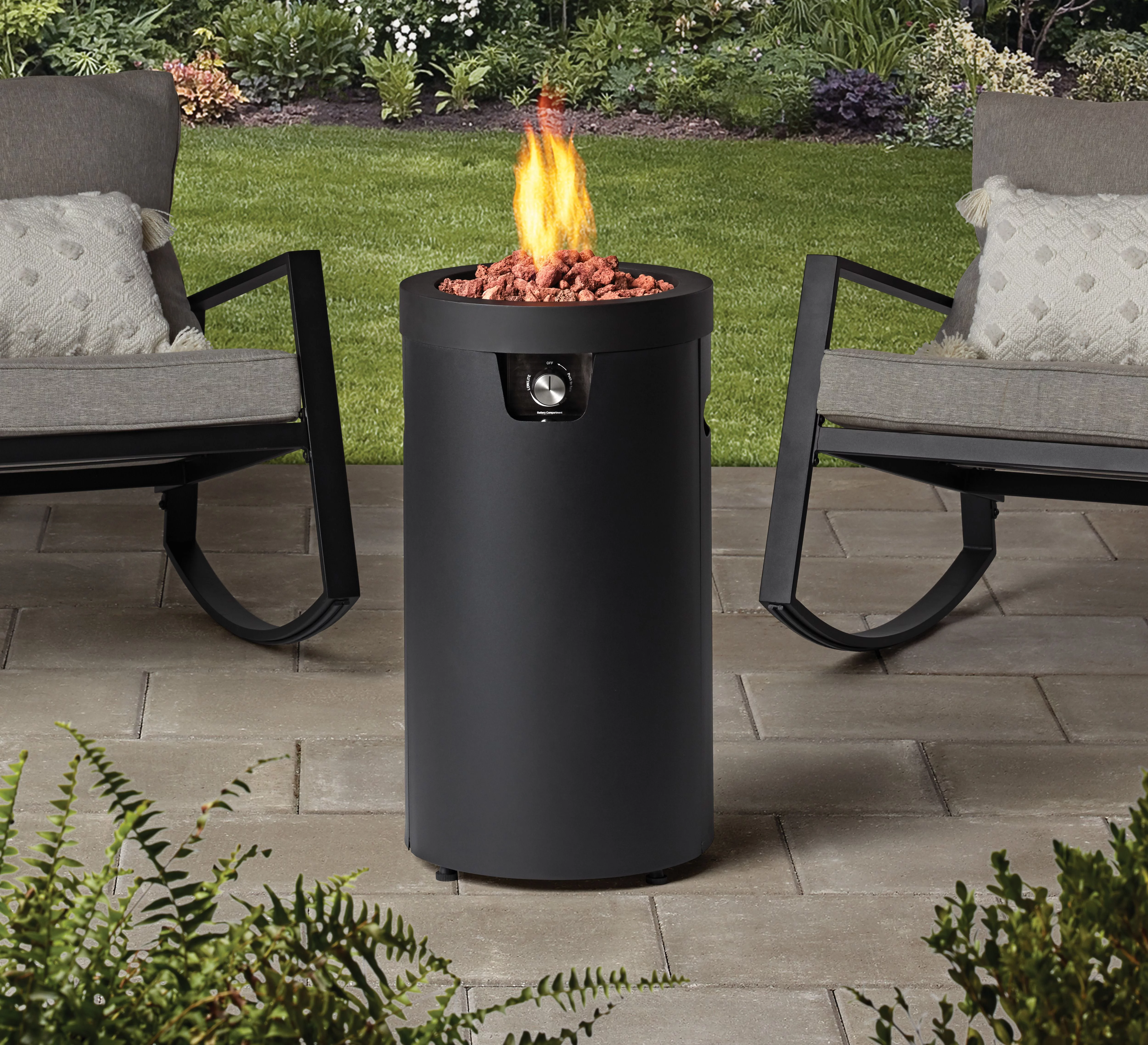 Mainstays 28-inch Tall Column Propane Gas Outdoor Fire Pit, Matte Black Finish - Womvr