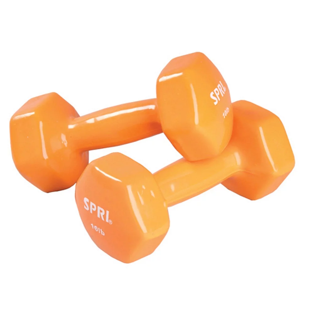 SPRI Deluxe Vinyl Dumbbells, 15 lb Pair, Grey - Womvr