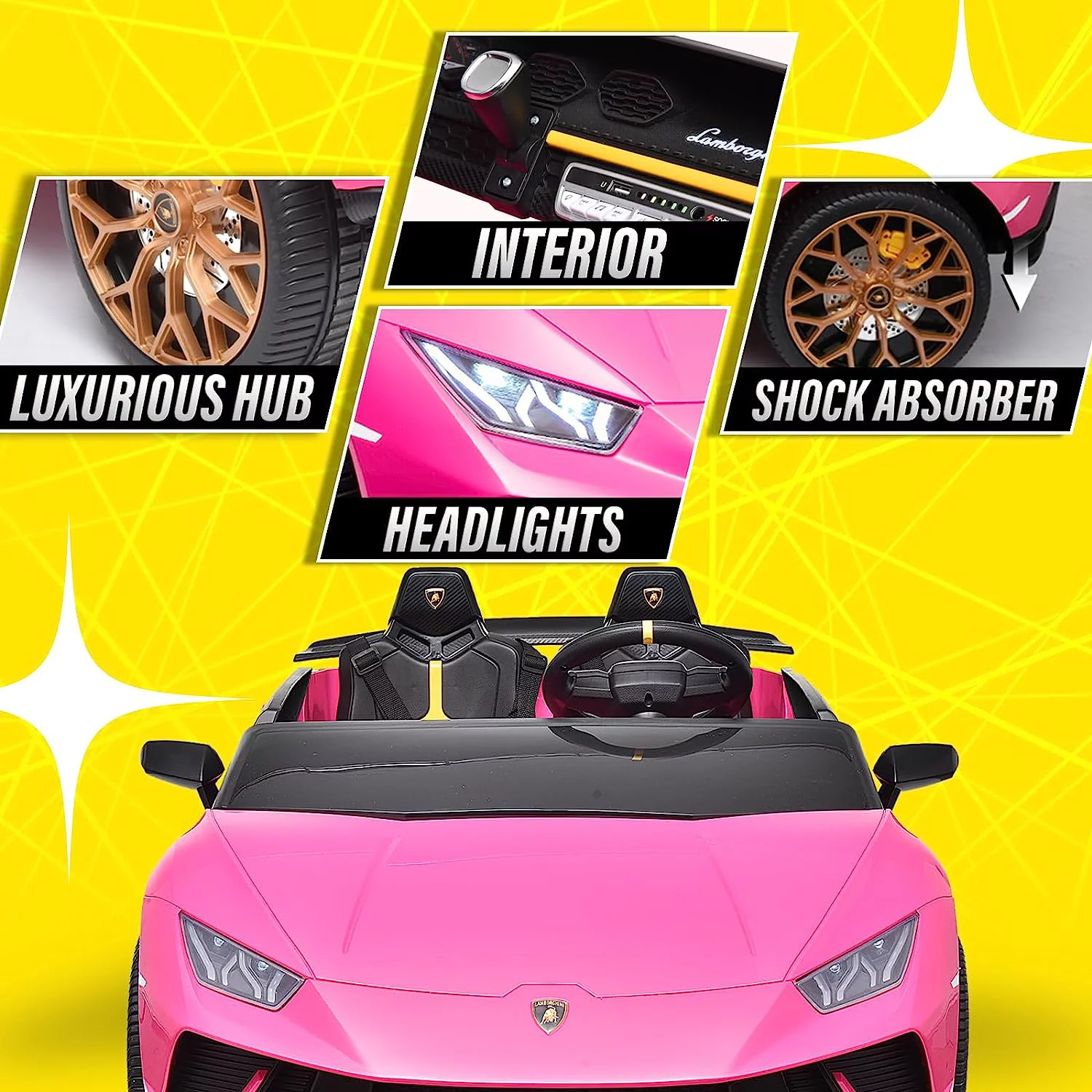 Blitzshark 24 V 2 Seater Kids Ride on Car Licensed Lamborghini Powerful 4WD, with 7AH Battery, Remote Control, Pink - Womvr