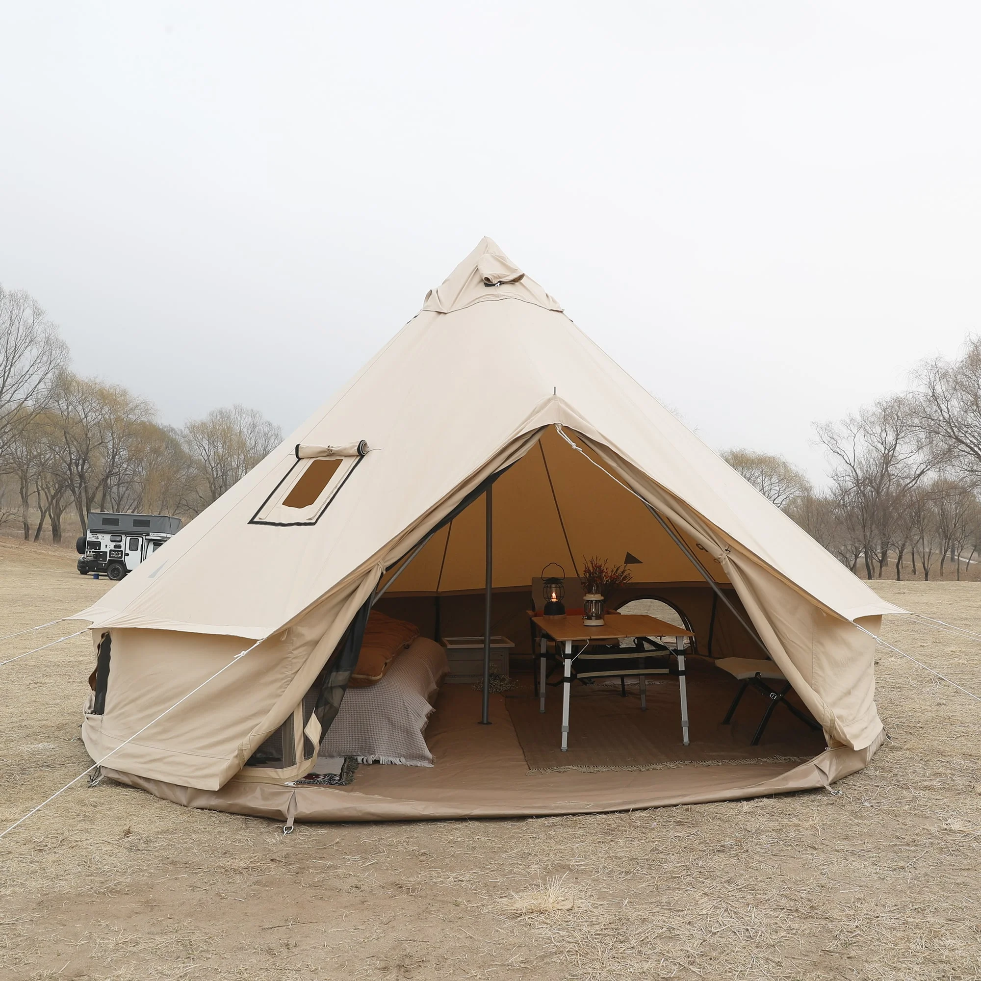 KingCamp Khan Canvas Bell Tent for Camping, 4 Seasons 16.4FT Canvas Yurt Tent with Stove Jack Hole, 8-People Luxury Glamping Tent for Family Camping Outdoor Hunting Party, White - Womvr