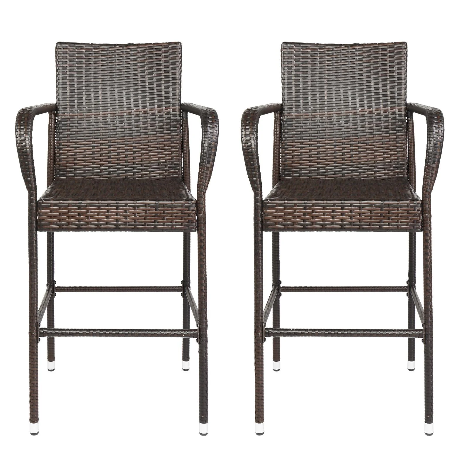 Ktaxon 2Pcs Wicker High Bar Chair for Outdoor Garden , Brown Gradient, Rattan Bar Stools w/ Footrest - Womvr