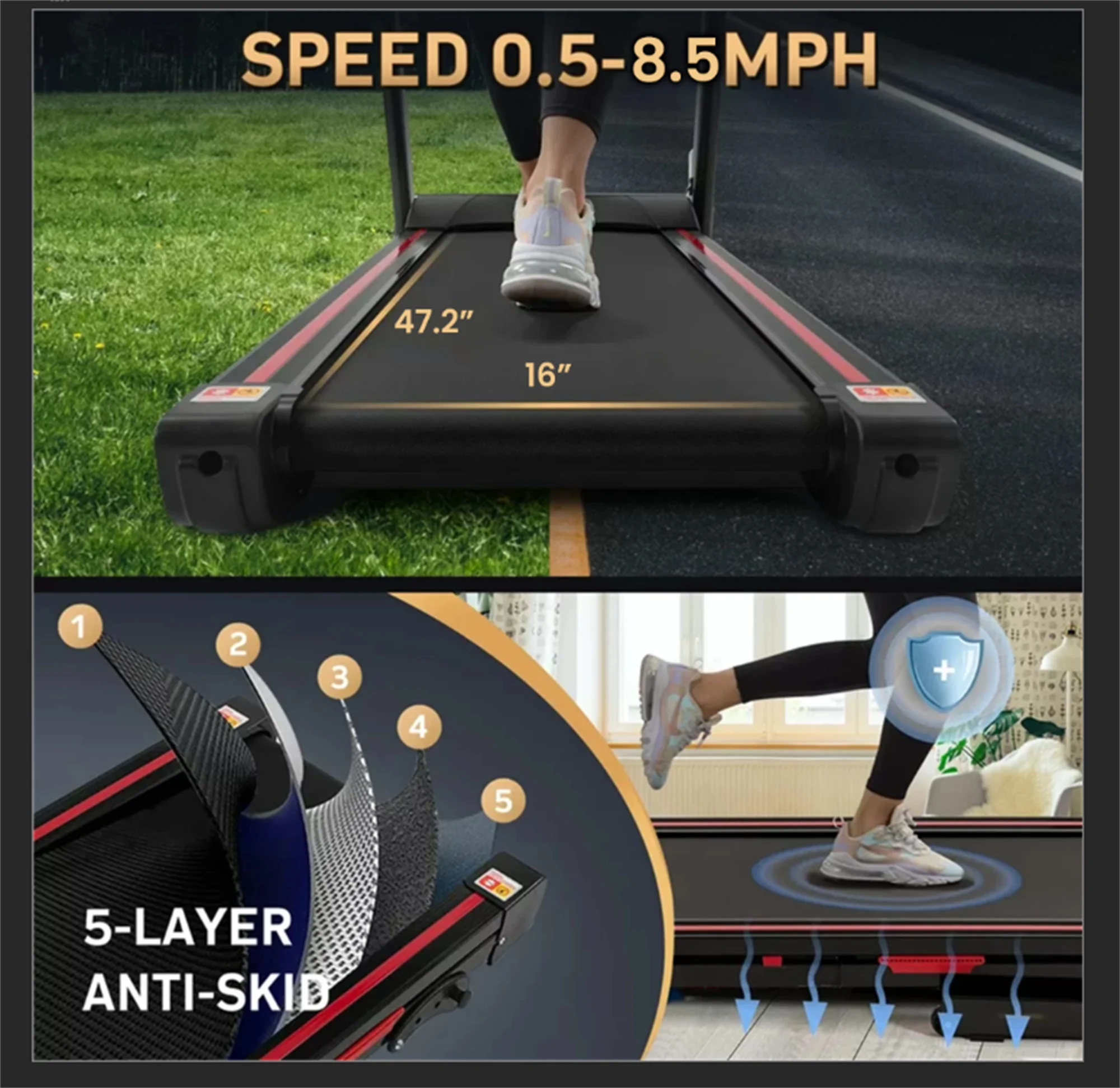 Aukfa Folding Treadmill with Incline, 265 lbs Capacity, 7.5 mph Max Speed for Home Gym Workout - Womvr