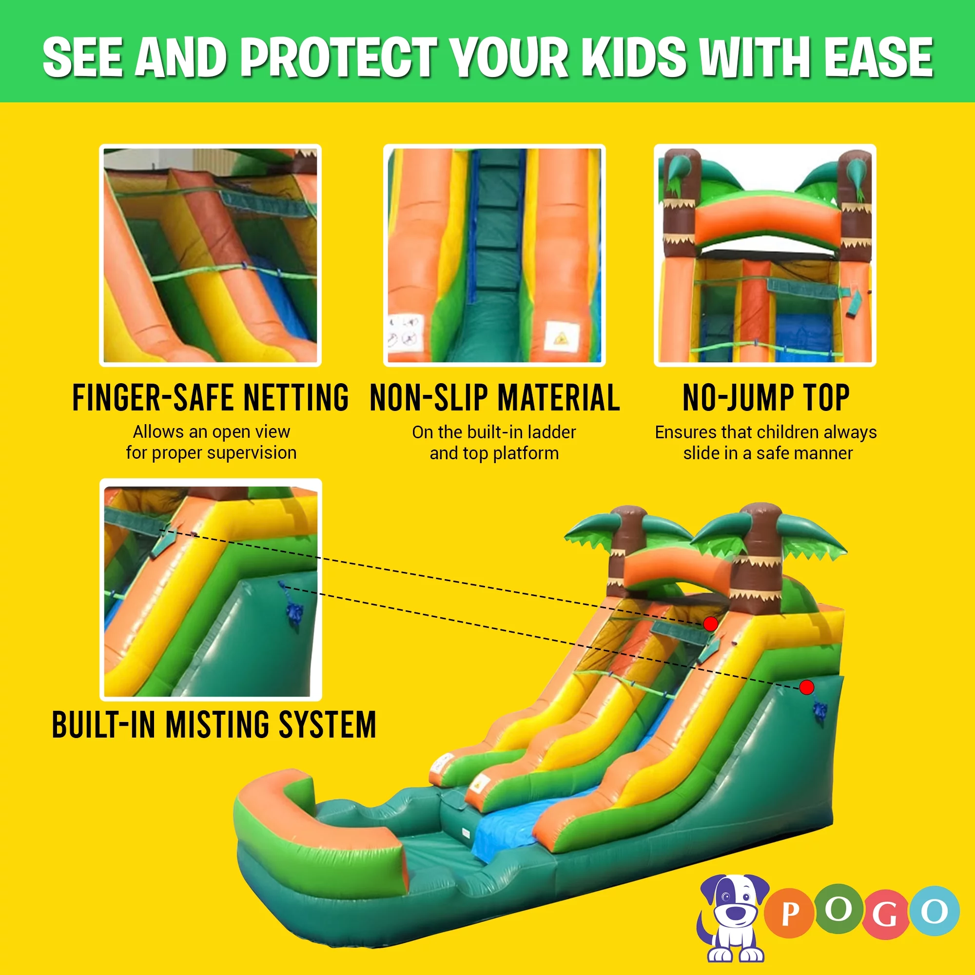 Pogo Bounce House Crossover Kids Inflatable Water Slide Trio, Rainbow, Pink and Tropical, 12 ft - Womvr