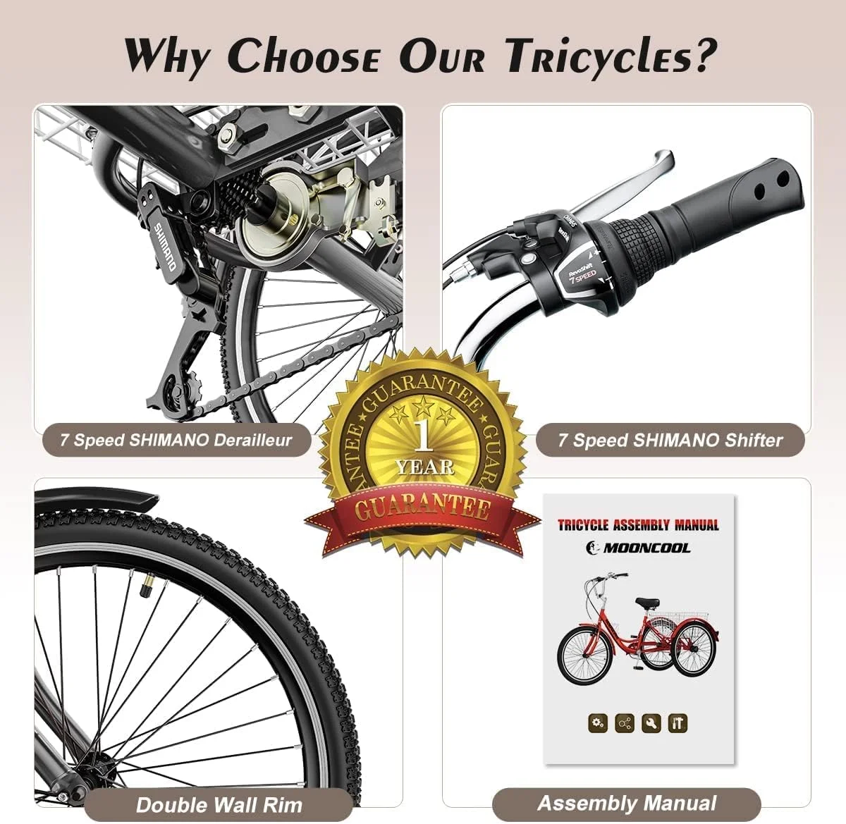 Lilypelle Adult Tricycles 7 Speed 20/24/26 Inch Three Wheel Bike Cruiser Trike with Low-Step Through Frame/Large Basket for Men, Women, Seniors - Womvr