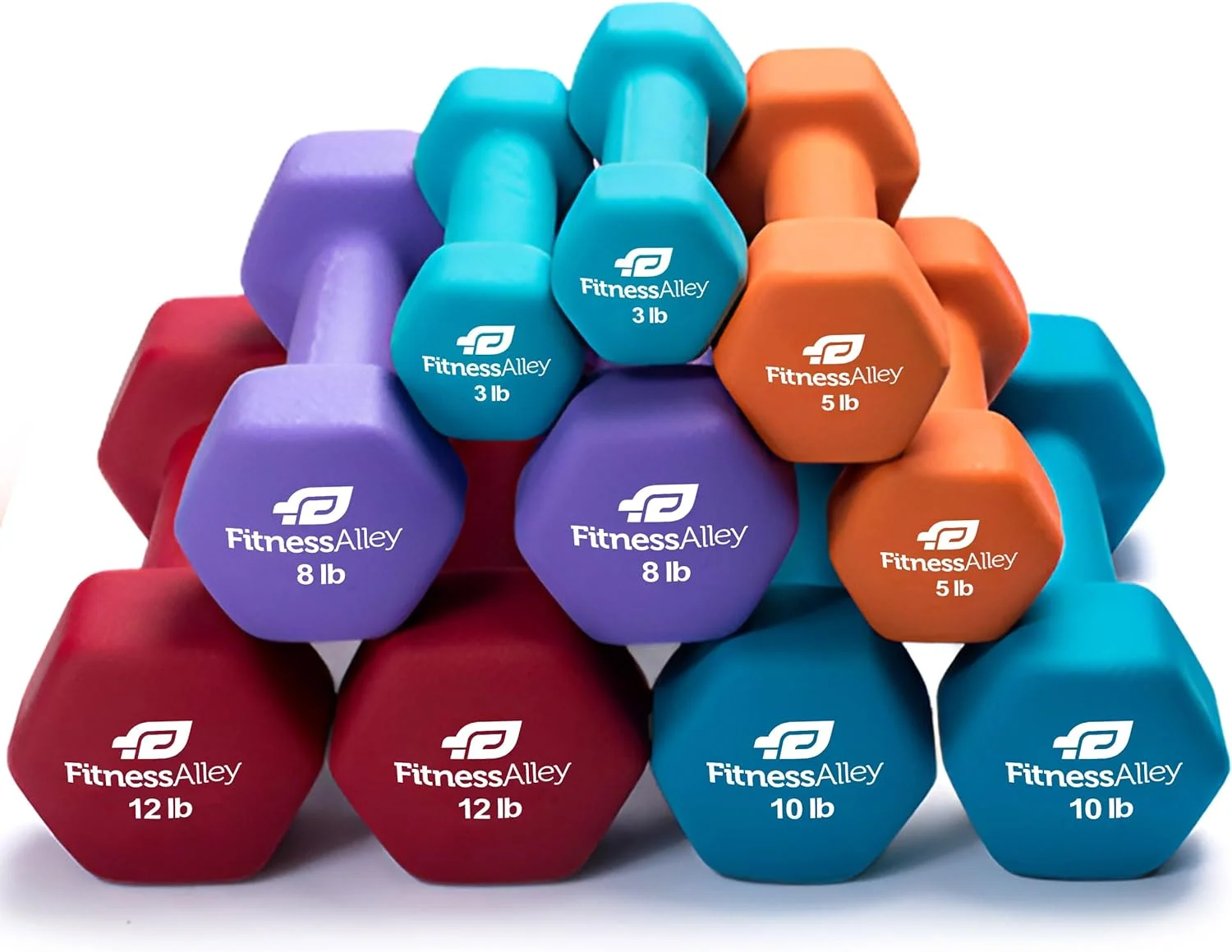 Fitness Alley Neoprene Workout Dumbbells - Non Slip, Anti Roll Exercise & Fitness Dumbbells Combo - Hex Shaped Hand weights for Men & Women(2, 4, 6, 8, & 10lb Dumbbells) - Womvr