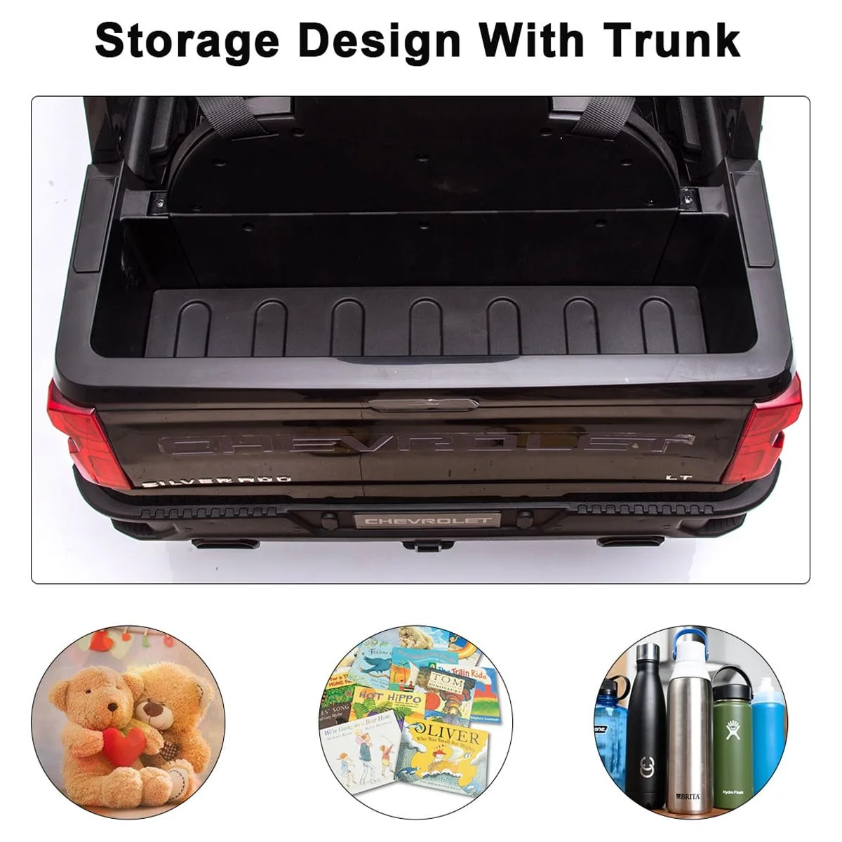 FUNTOK Licensed Chevrolet Silverado 12V Kids Electric Powered Ride on Toy Car with Remote Control & Music Player, Black - Womvr