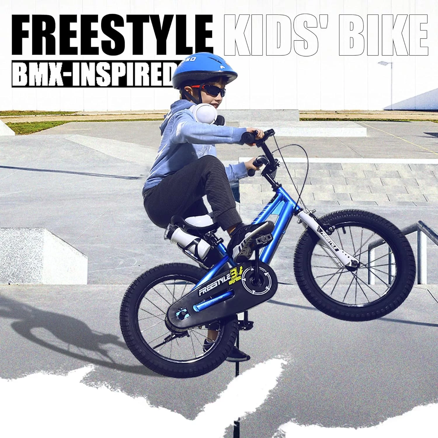 Royalbaby BMX Freestyle 12 inch Kid's Bike Blue with Two Hand Brakes - Womvr
