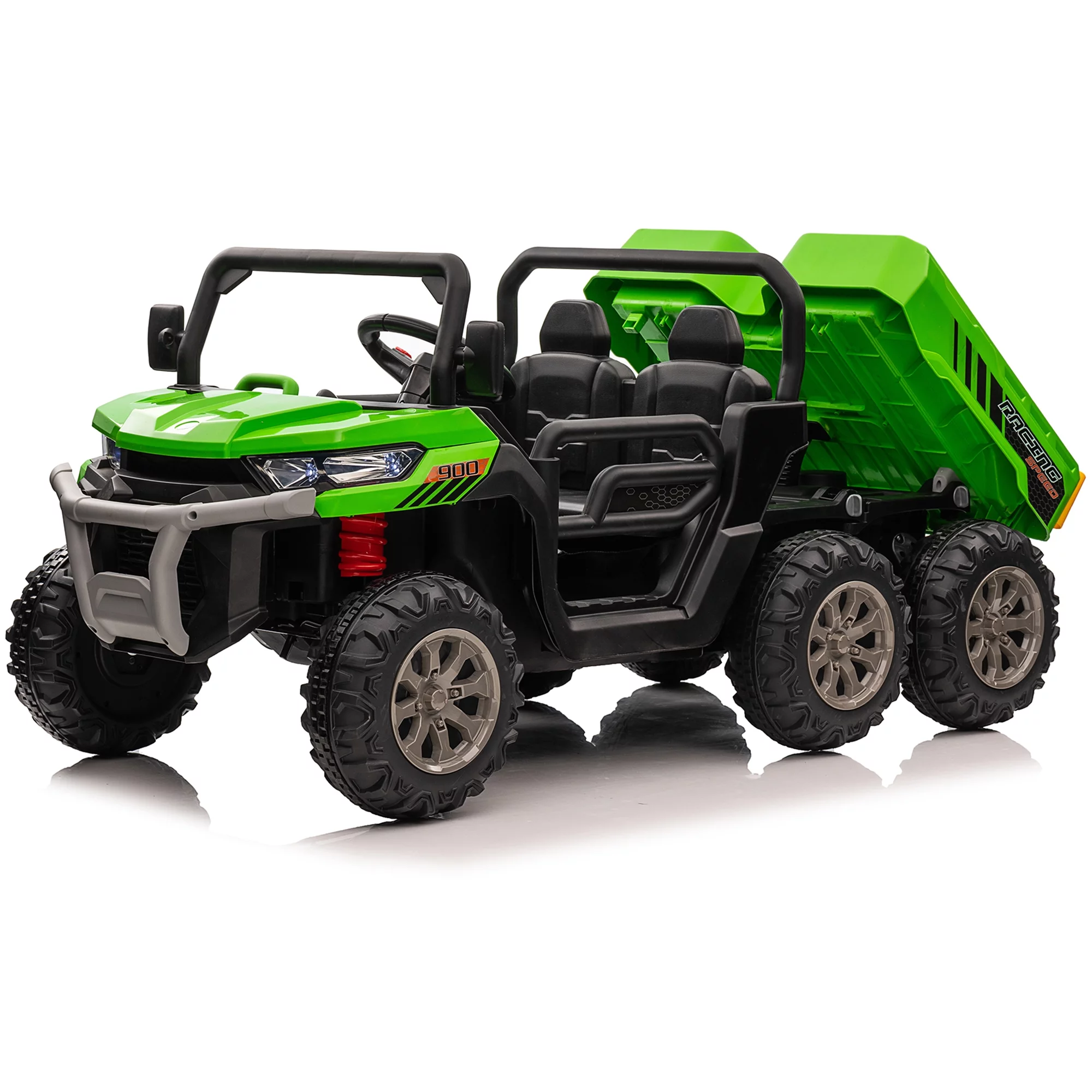 Joyracer 24V Ride on Toys, 2 Seater 6-Wheel UTV Car, 4WD Ride on Dump Truck for Big Kids with Trailer Remote Control, Black - Womvr