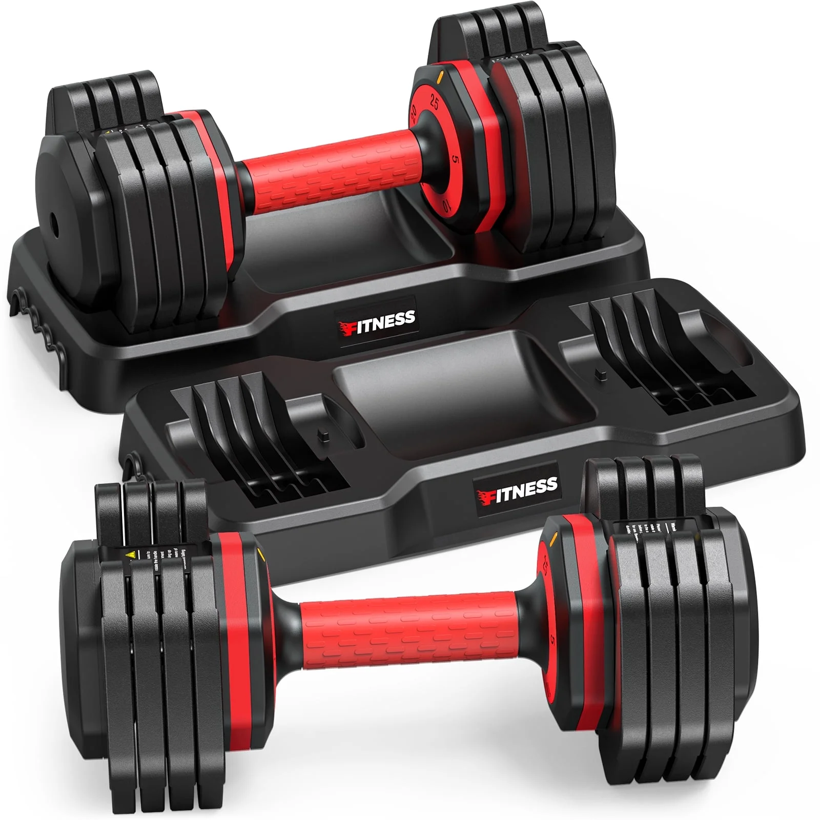 GIKPAL 110lb(505lb*2) Adjustable Dumbbells, 5-50lbs Dumbells Adjustable Free Weights Plates with Tray for Workout Strength Training Fitness Women / Men,Pair, Black - Womvr