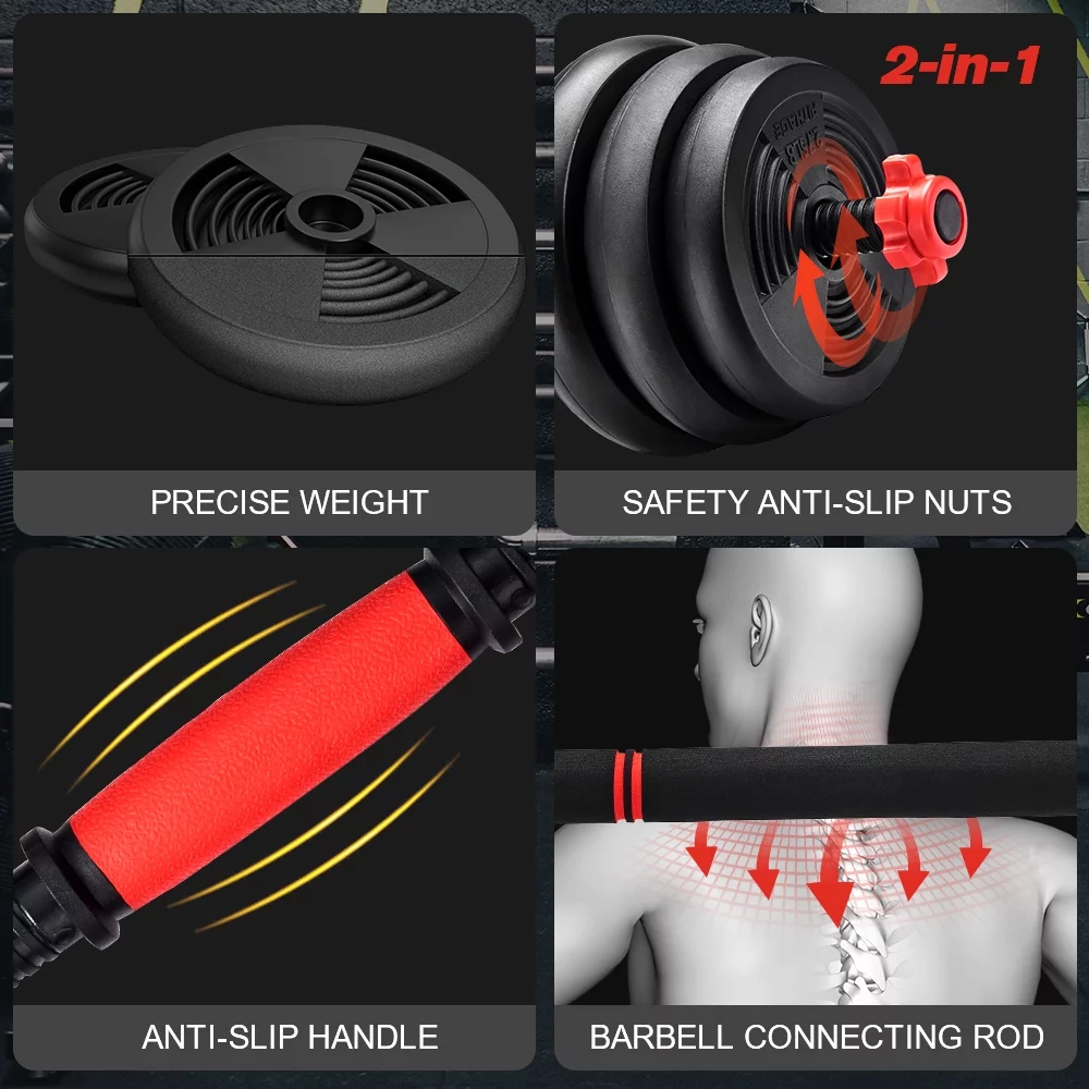 Pithage 6 in 1 Adjustable Dumbbells Set Free Weight Set Used as Dumbbells Barbell Exercise for Home Gym - Womvr