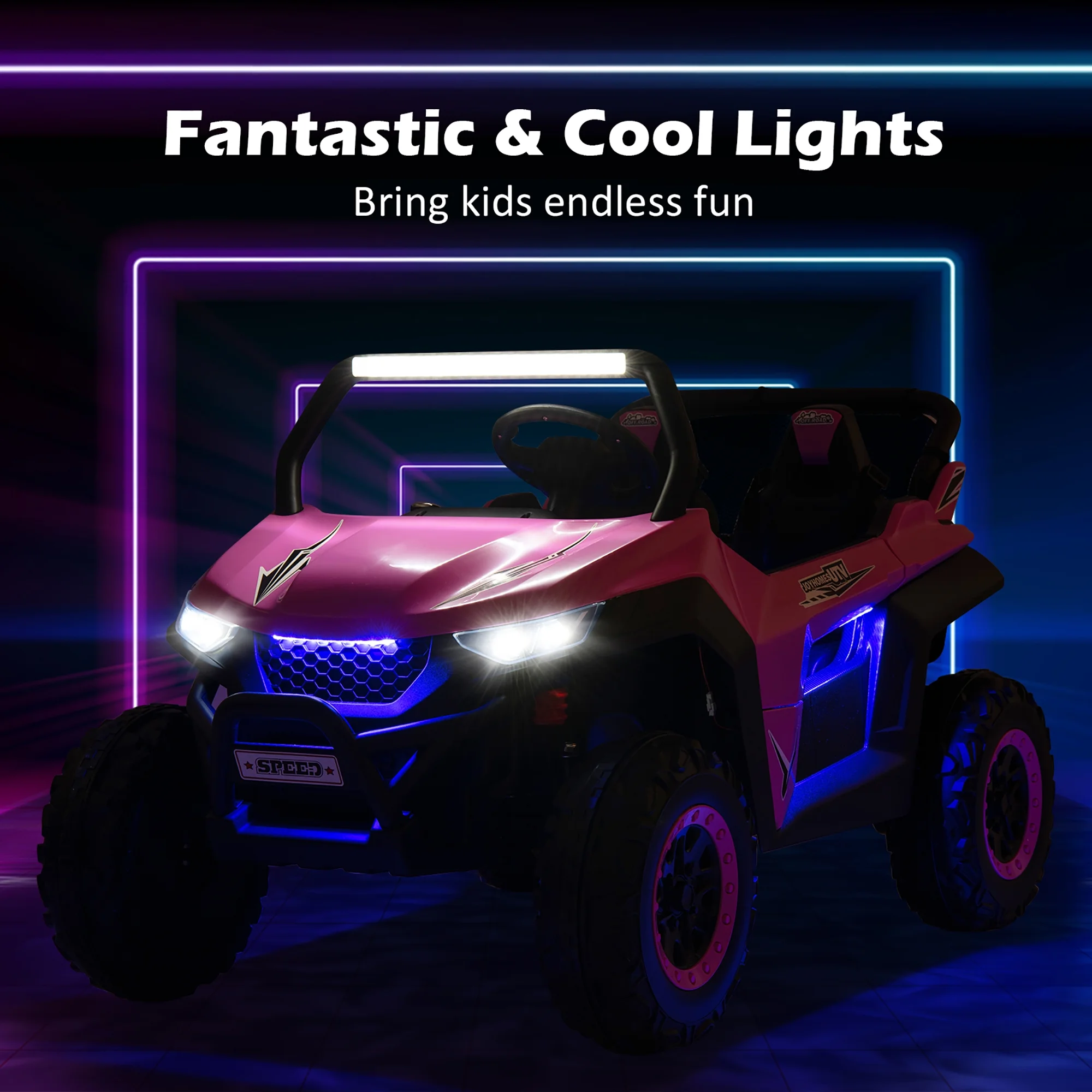 Costway 12V 2-Seater Kids Ride On UTV RC Electric Vehicle Suspension w/ Lights & Music Pink - Womvr